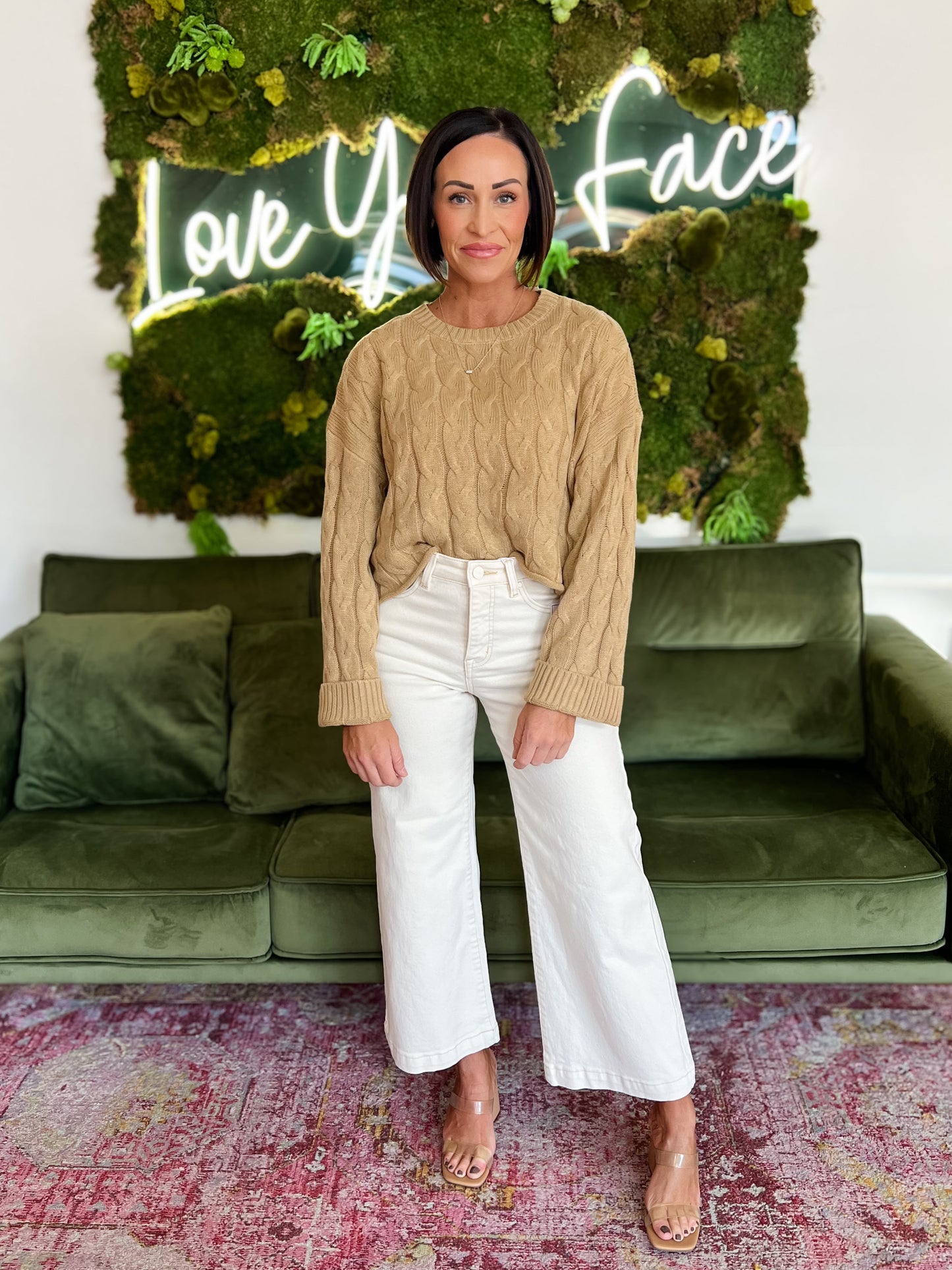 Peanut Cable Knit Cropped Sweater