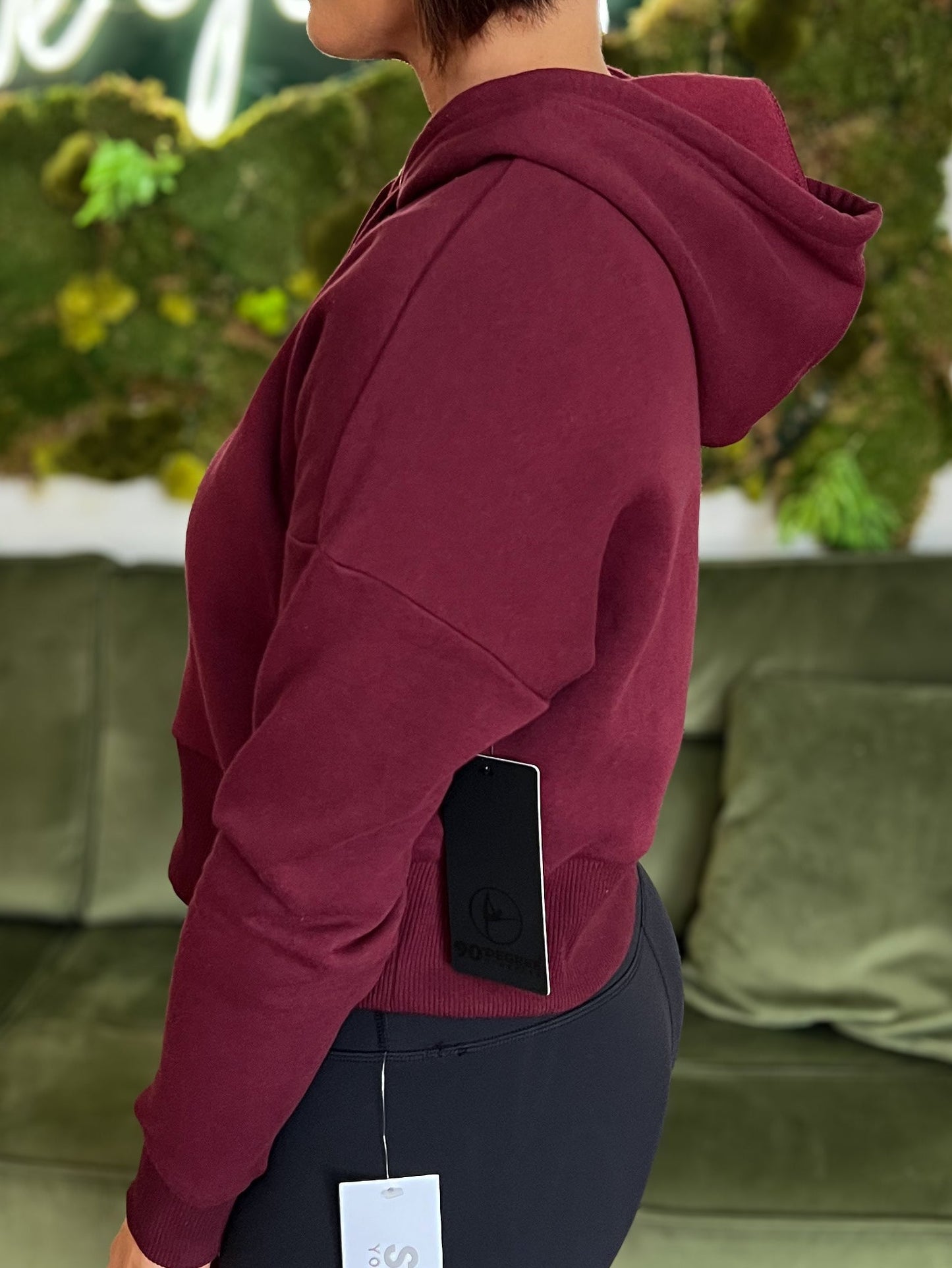 Wine Cropped Fleece Pullover Hoodie