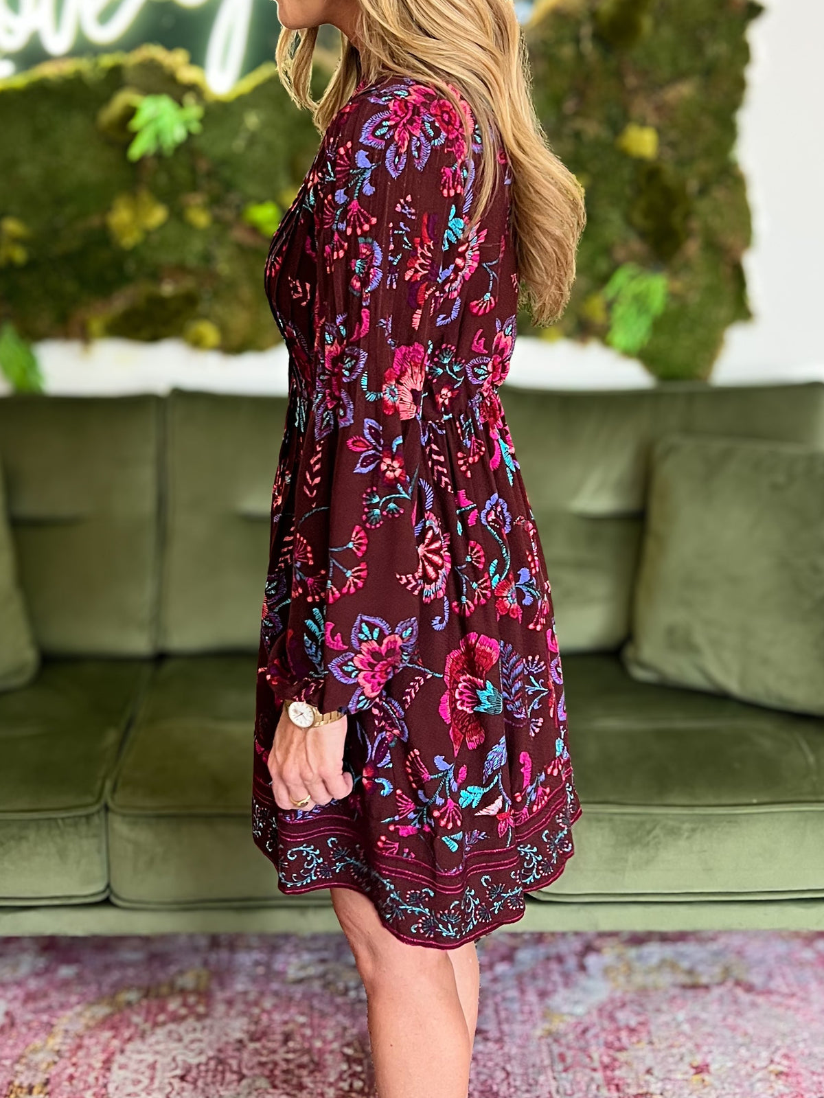 Burgundy Multi Paisley Button Down Mini Dress