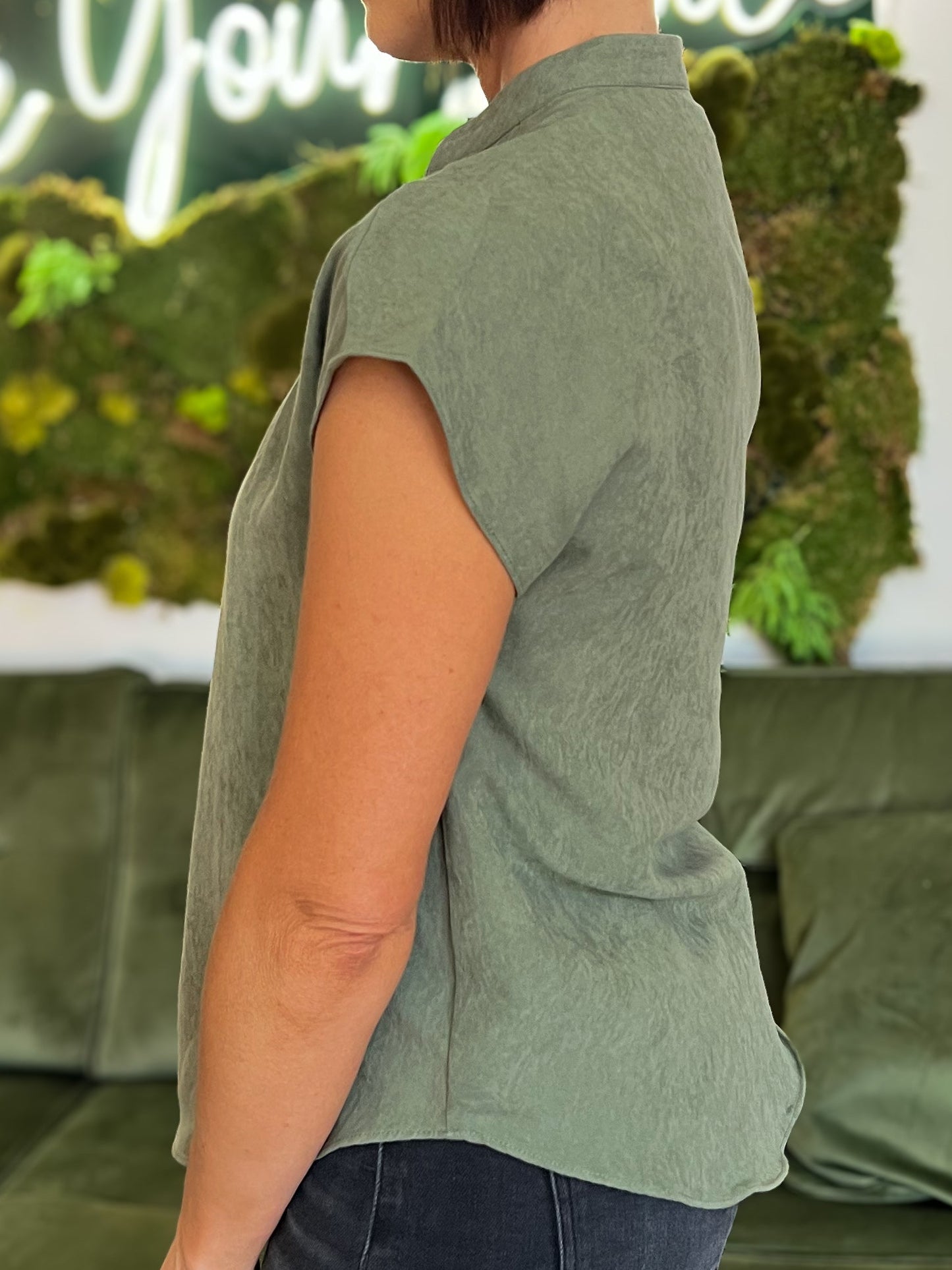 Olive Suede Feel Drop Shoulder Blouse