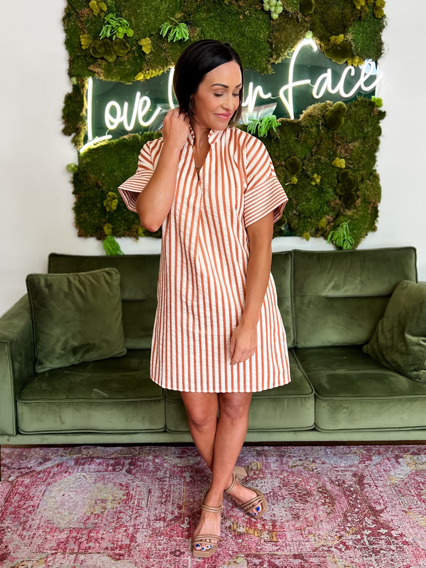 Rust Striped Shift Dress
