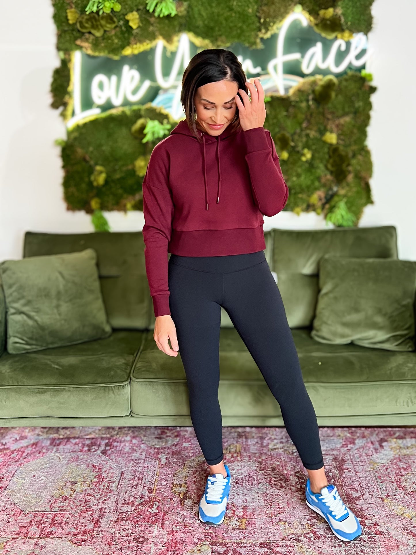 Wine Cropped Fleece Pullover Hoodie