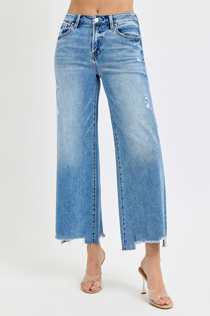 Medium Wash High Rise Cropped Risen Jeans