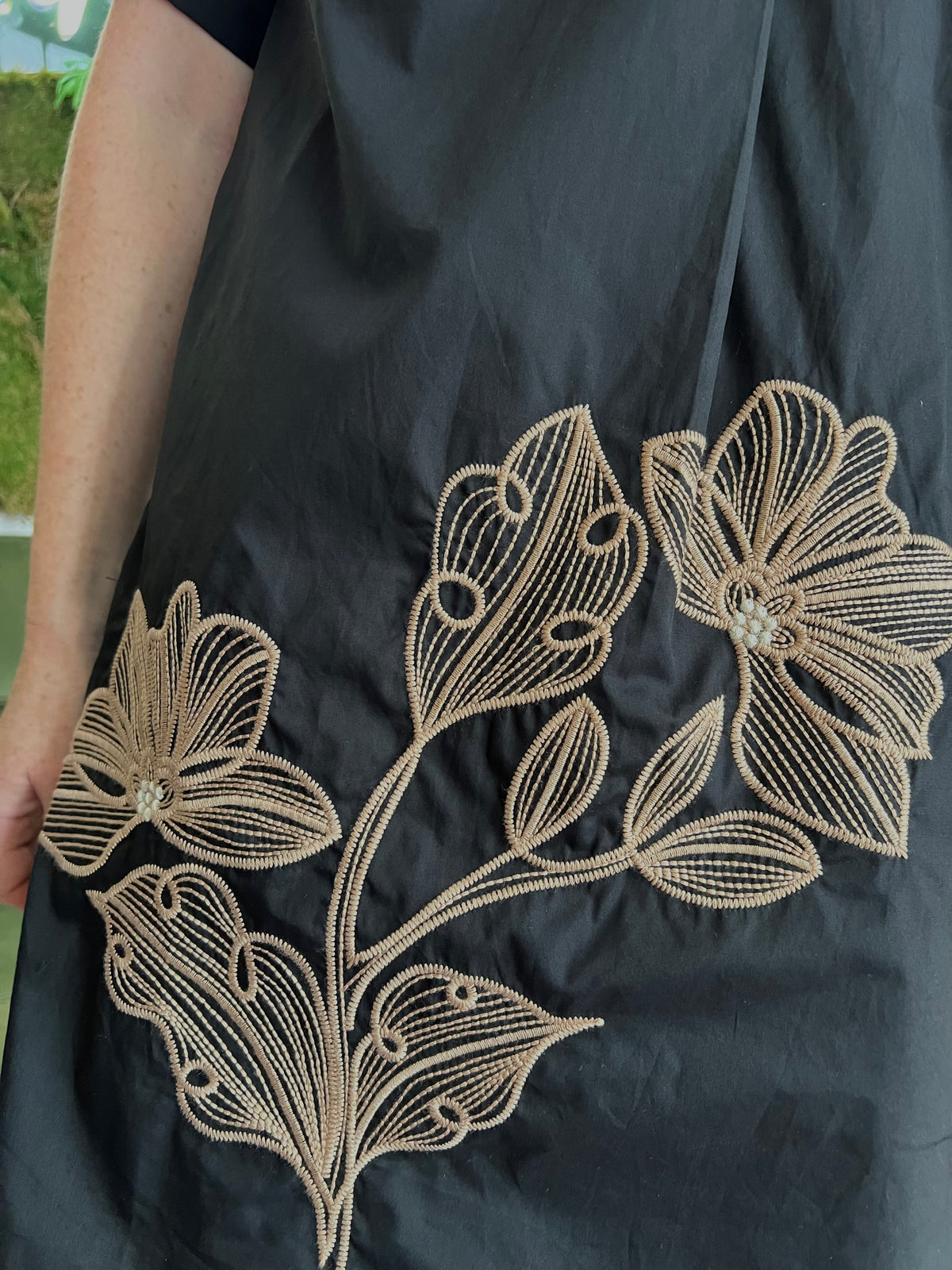 Black Embroidered Floral Collared Short Dress