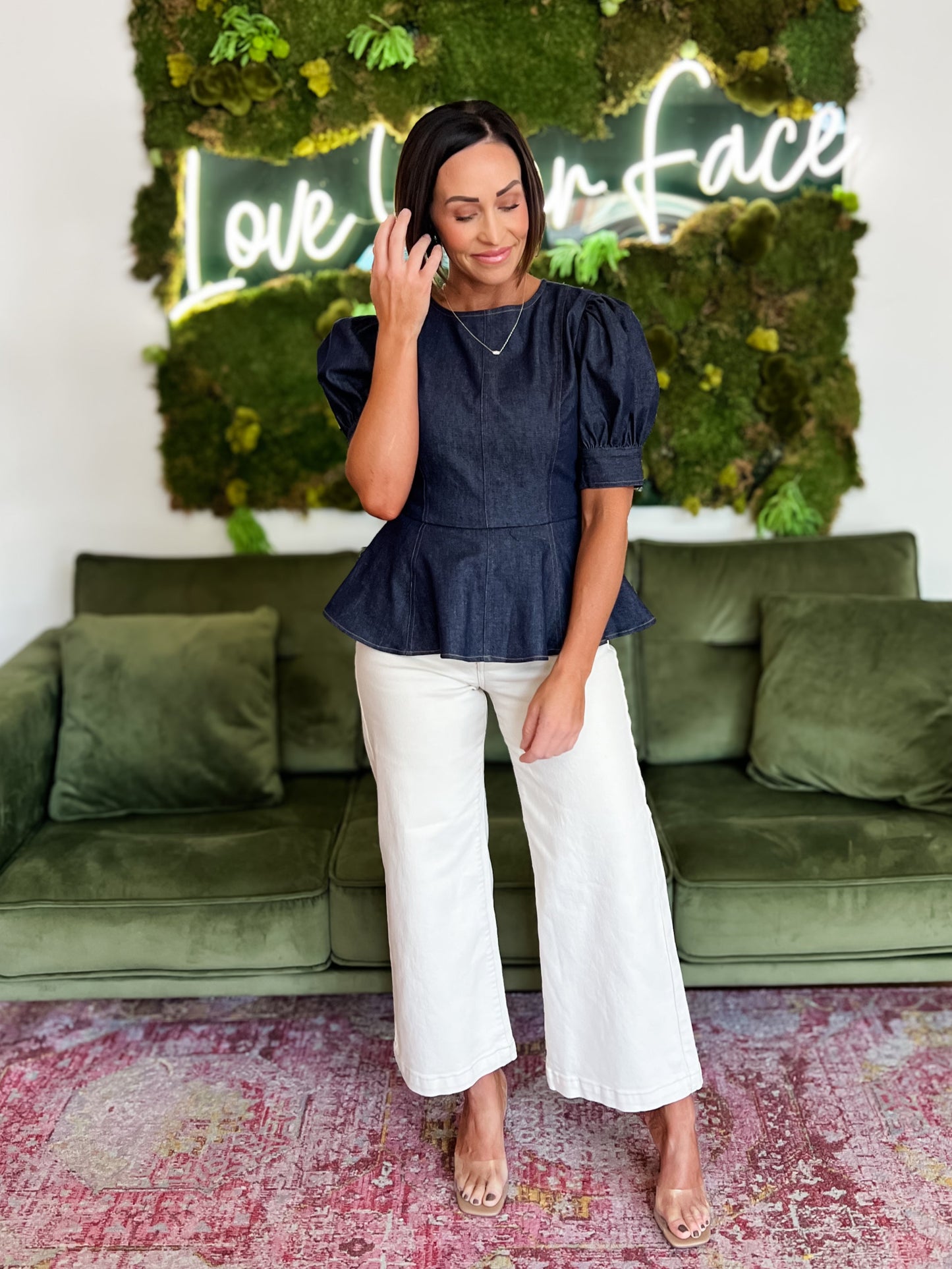 Dark Wash Denim Peplum Top