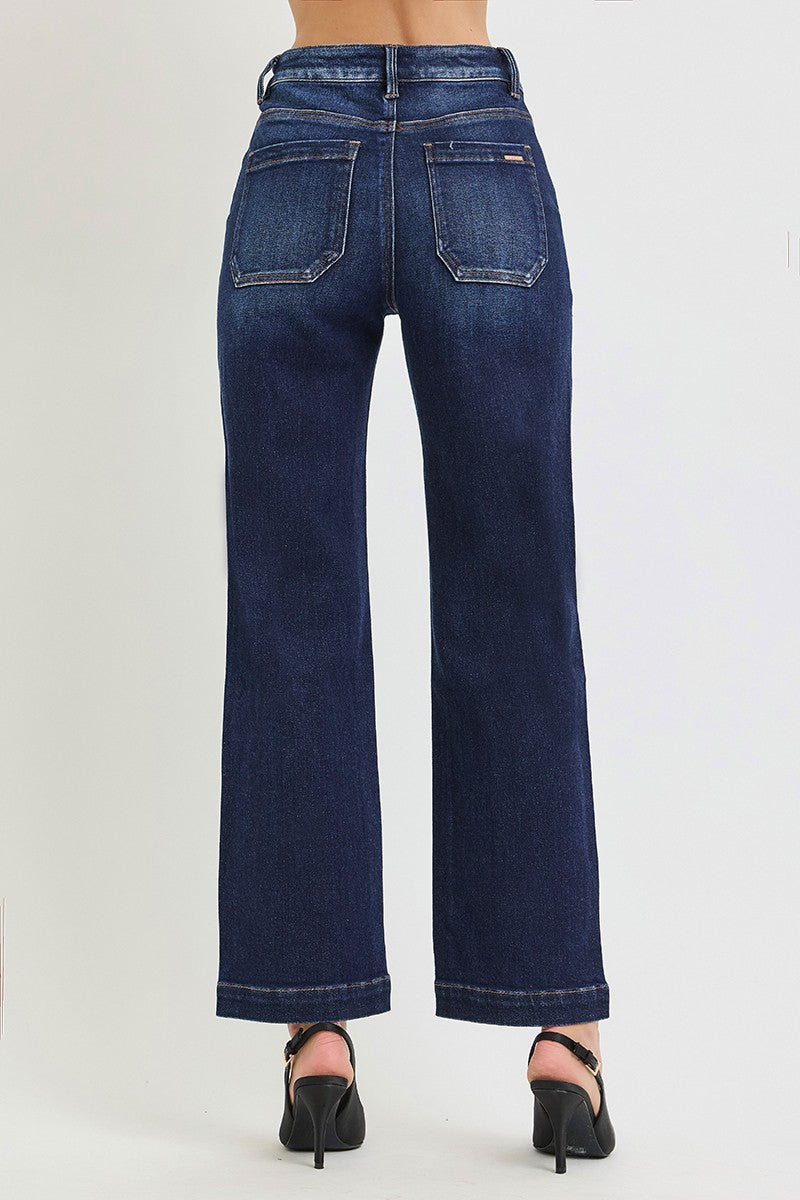 Dark Wash High Rise Ankle Straight Leg Jeans