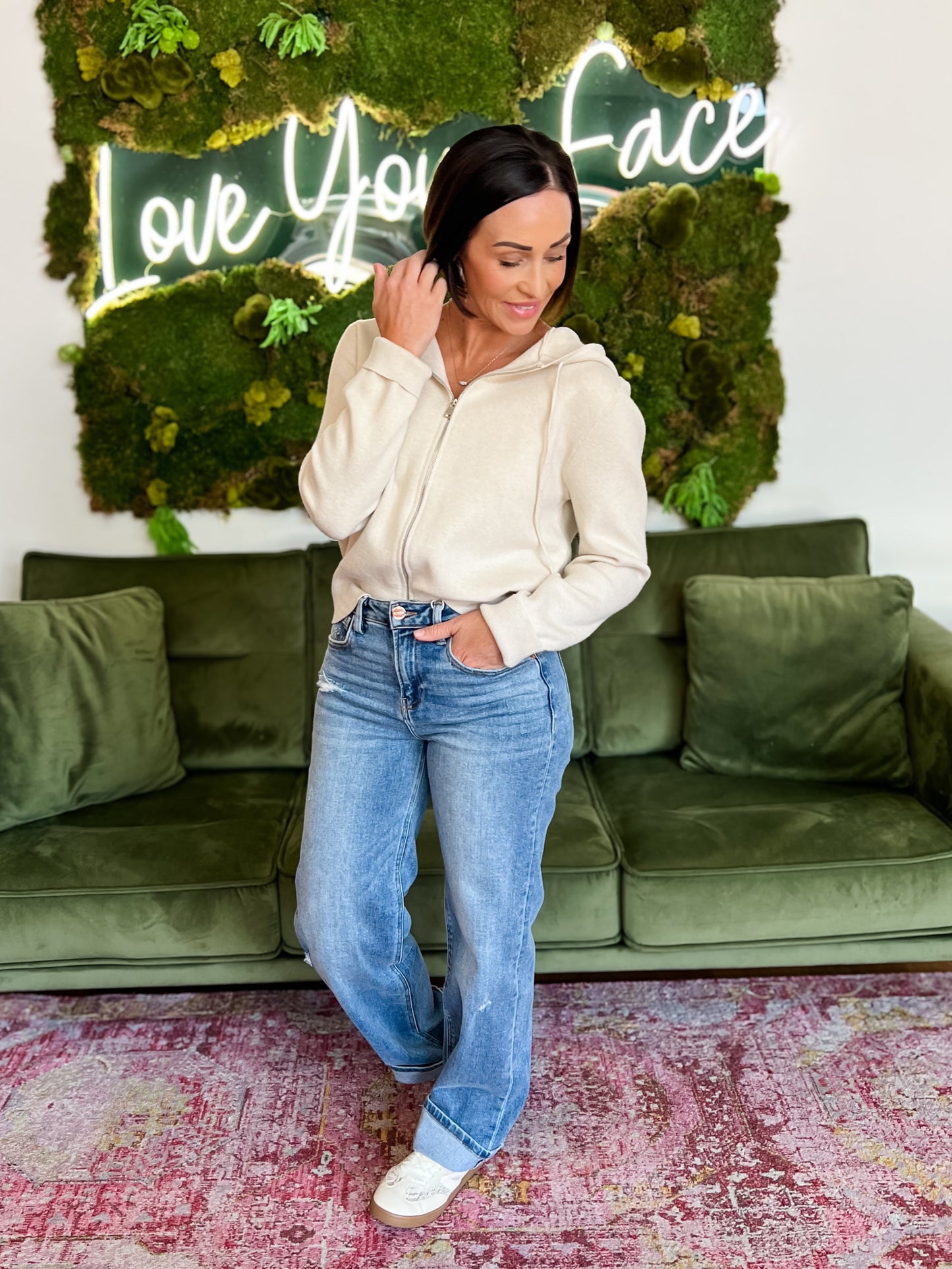 Almond Hoodie Zip Up Sweater