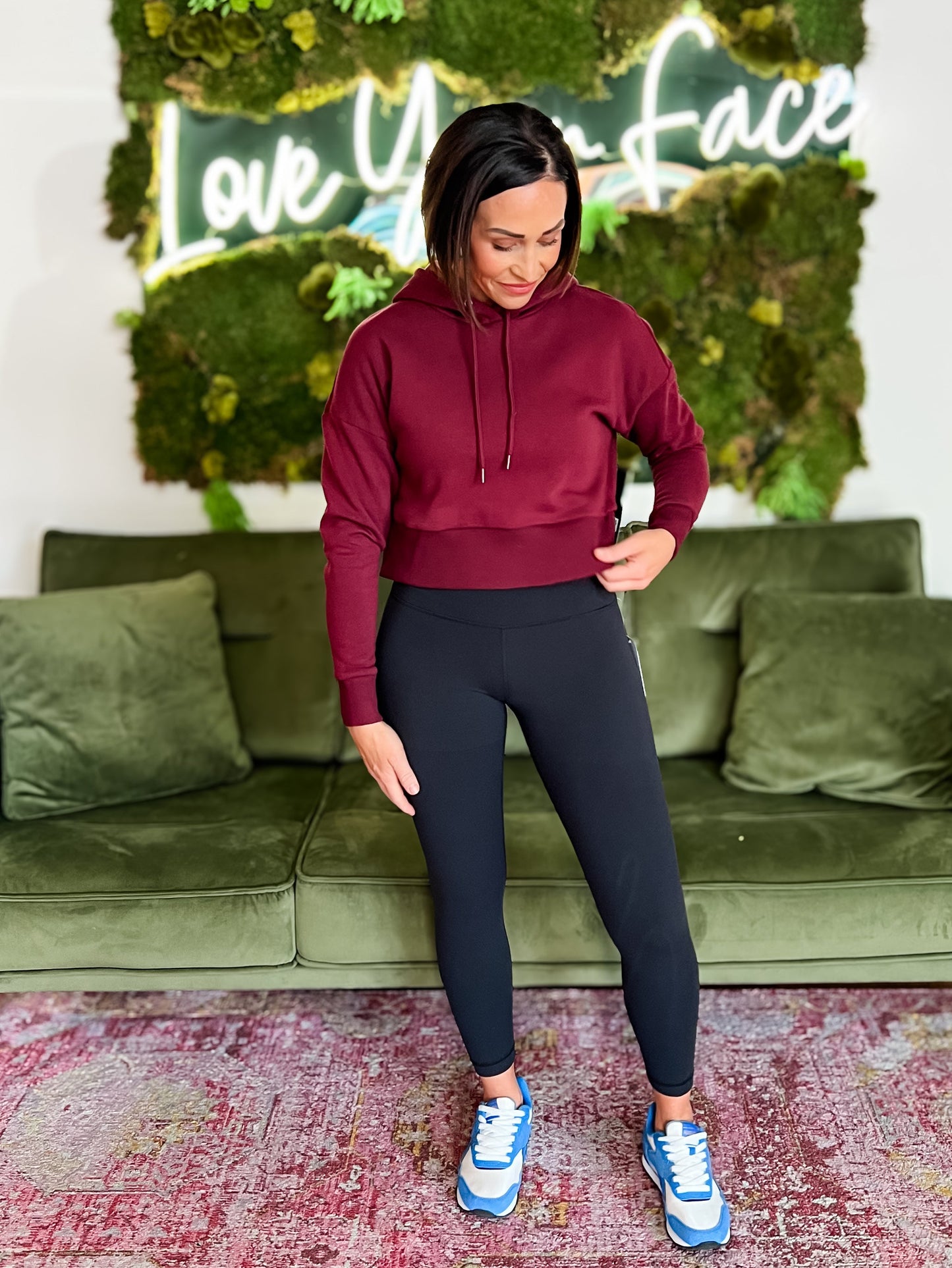 Wine Cropped Fleece Pullover Hoodie