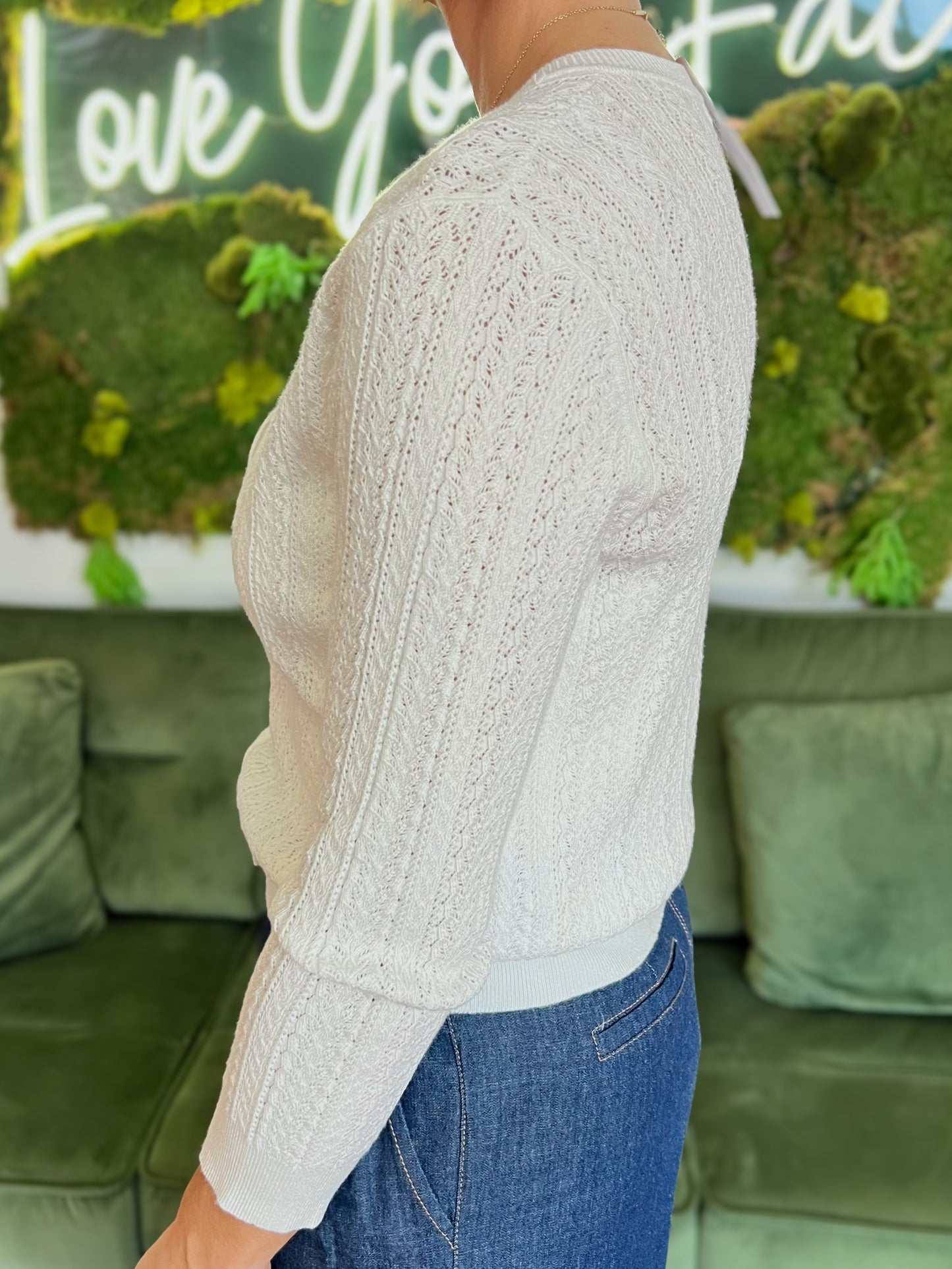 Ivory Pointelle 3/4 Sleeve Cardigan
