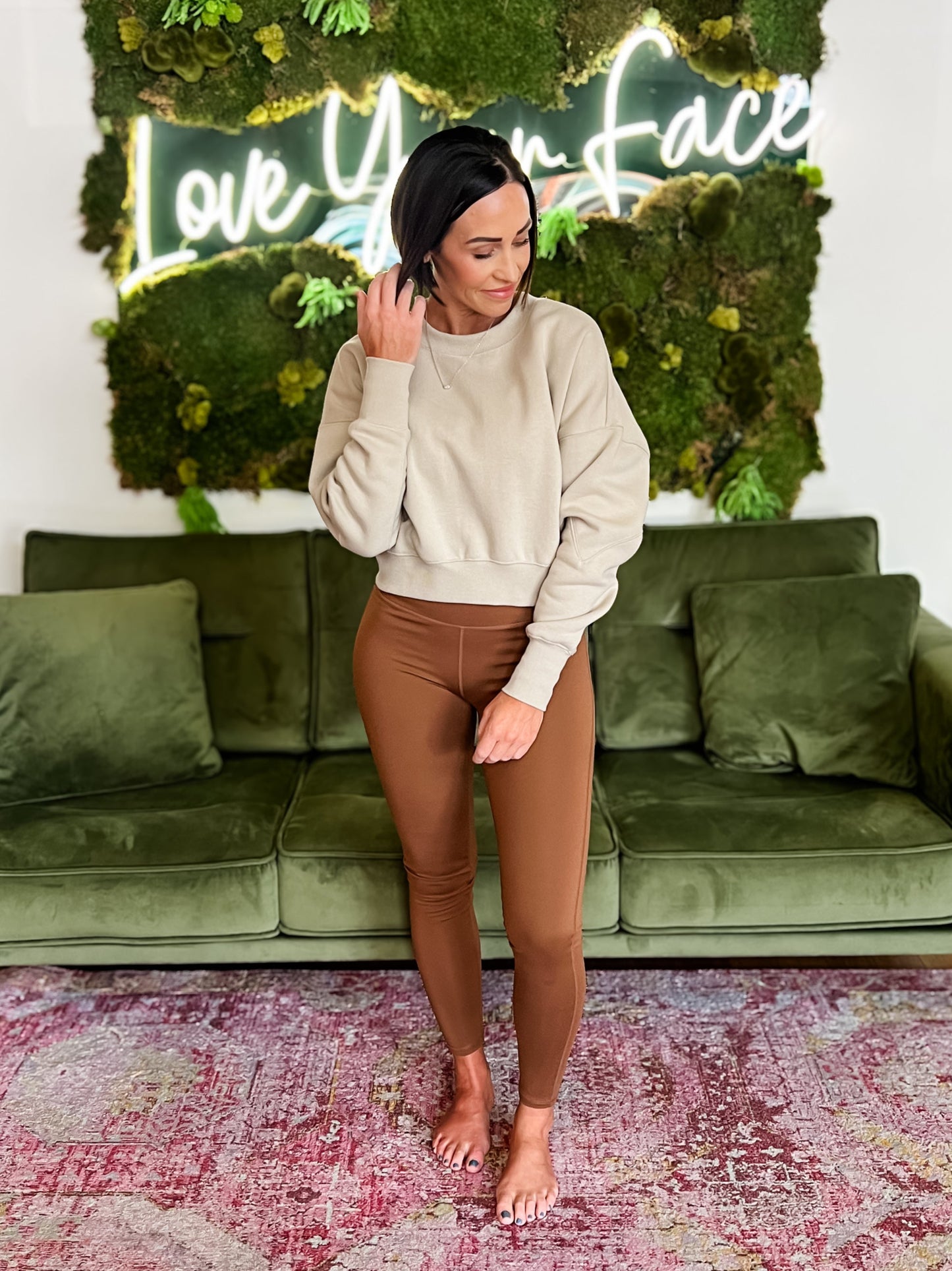 Tan Crewneck Cropped Sweatshirt