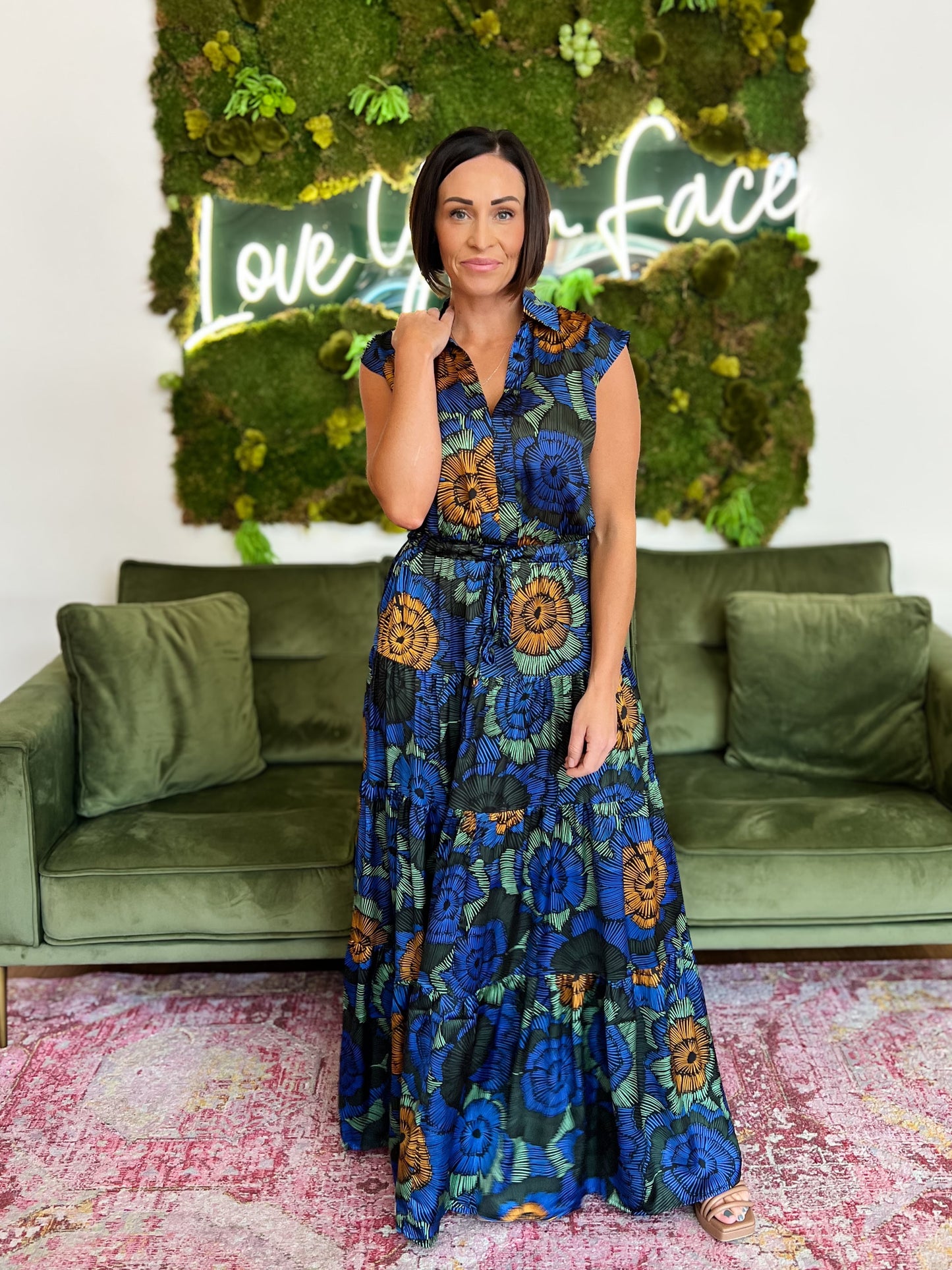 Blue Multi Floral Tiered Maxi Dress