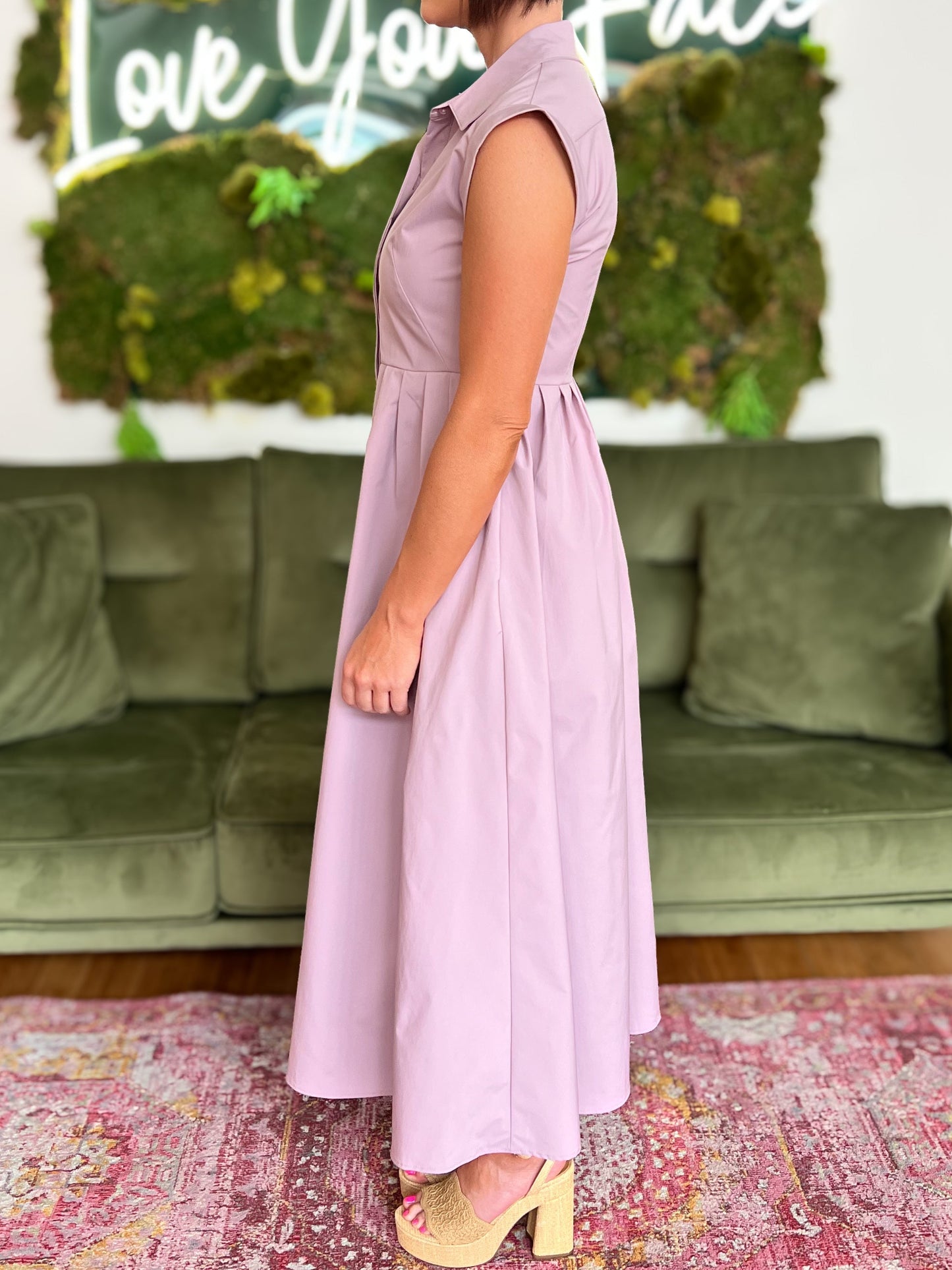 Lavender Pleated Maxi Shirtdress