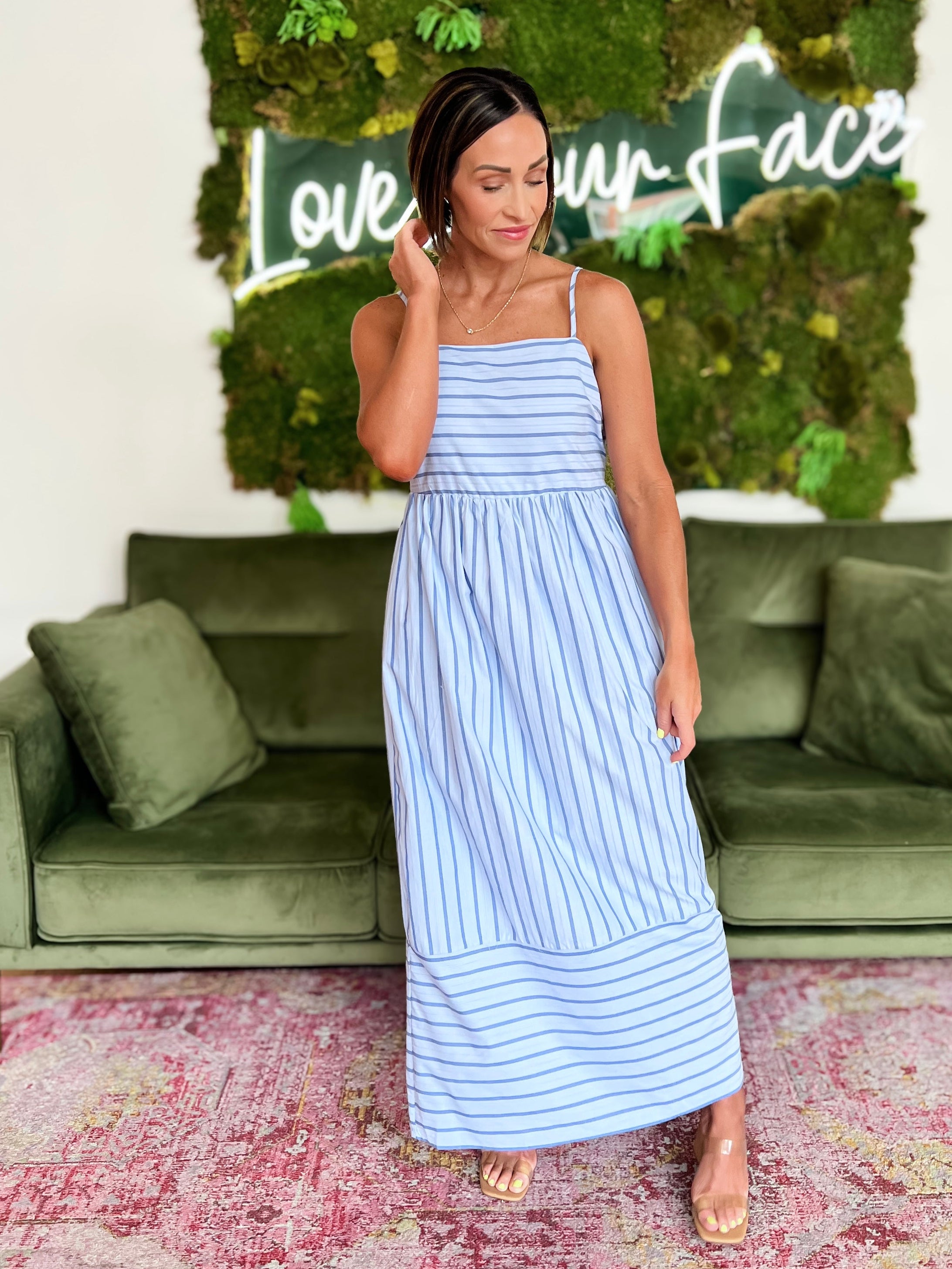 blue and pink striped maxi dress Light – The Peony brown Silver Black Blue Pink Color:FrenchBlue line dry Size and