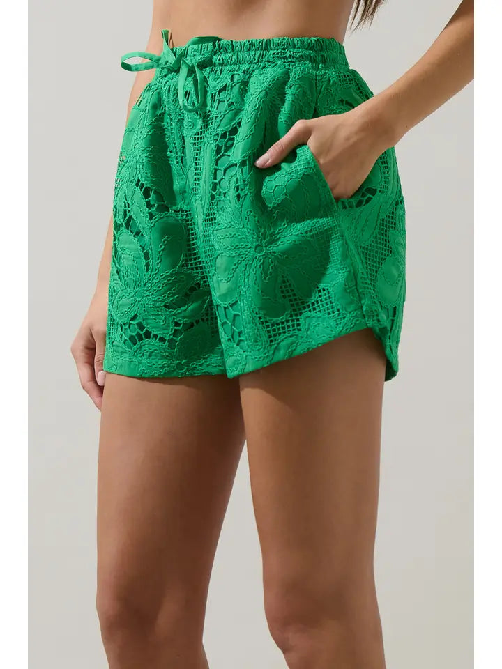 White Eyelet Drawstring Shorts