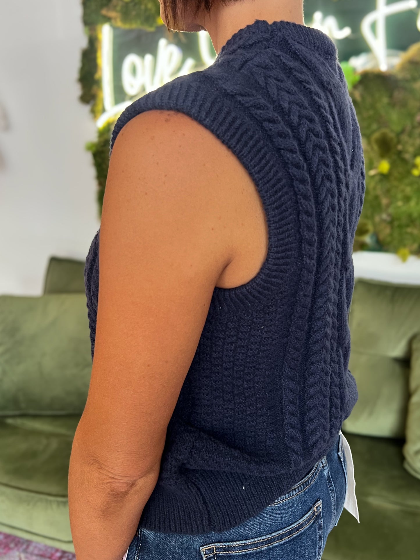 Navy Cable Knit Sweater Vest