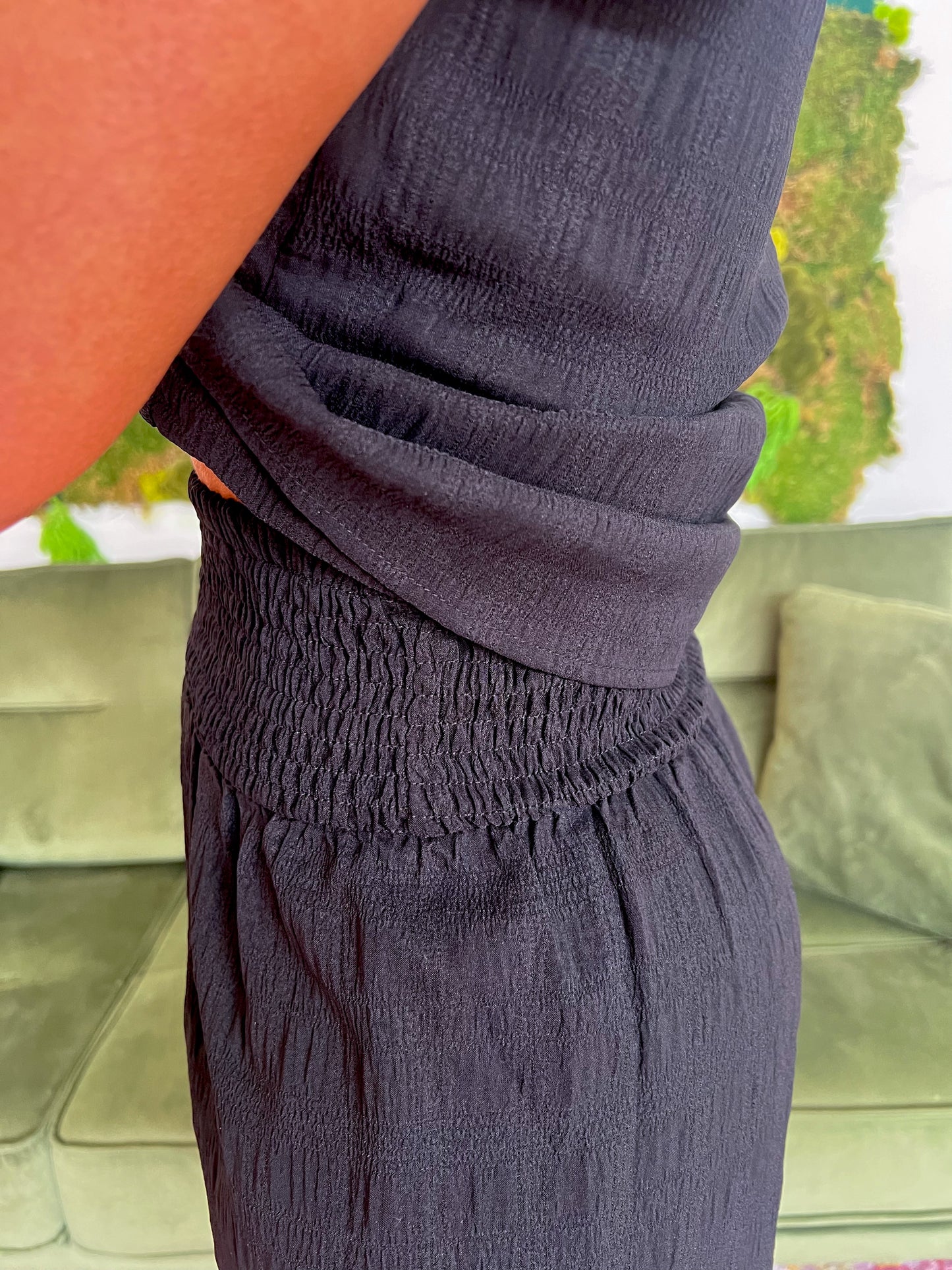 Black Textured Shorts Set