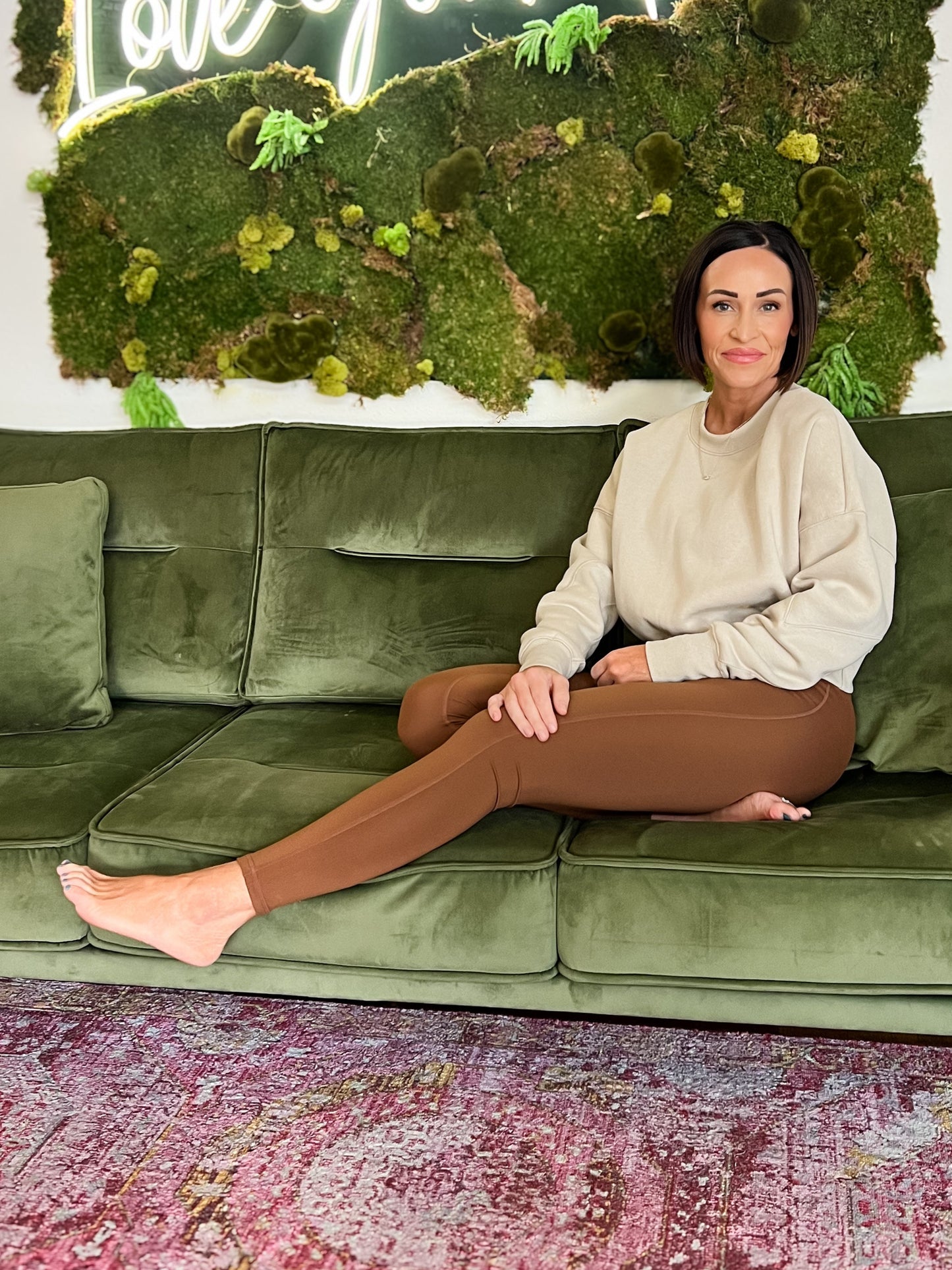 Tan Crewneck Cropped Sweatshirt
