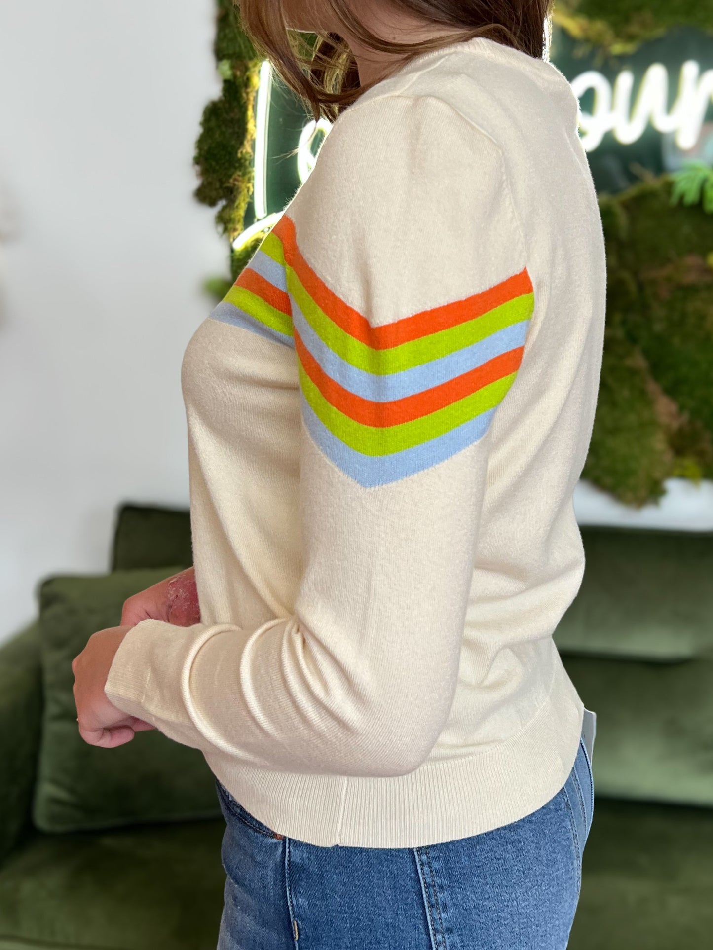 Cream Multi Stripe Knit Sweater