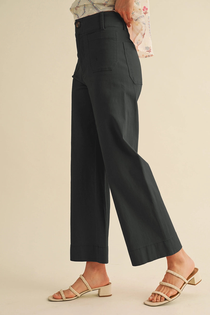 Black Patch Pocket Wide Leg Pants