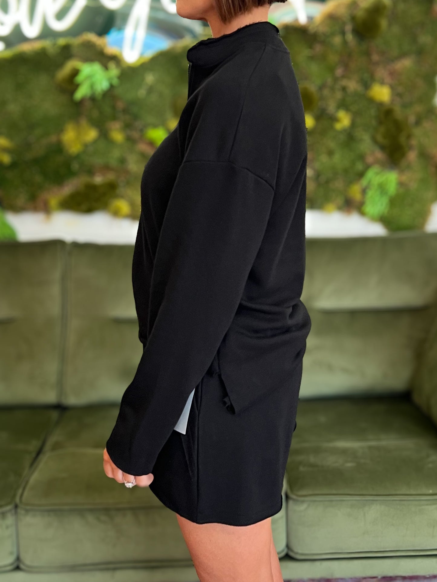 Black French Terry Half Zip Set