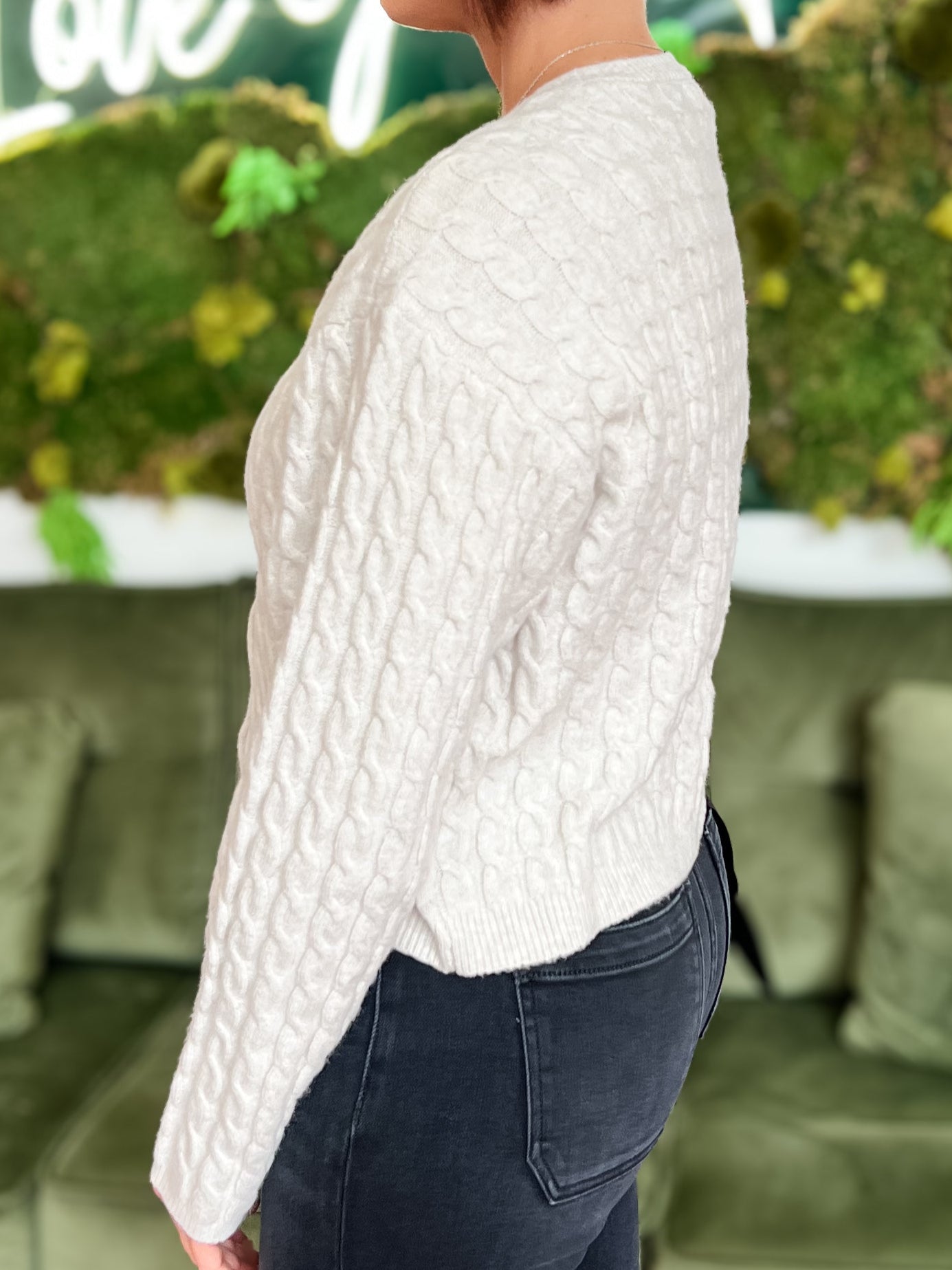 Oat Cable Knit Crew Neck Cardigan