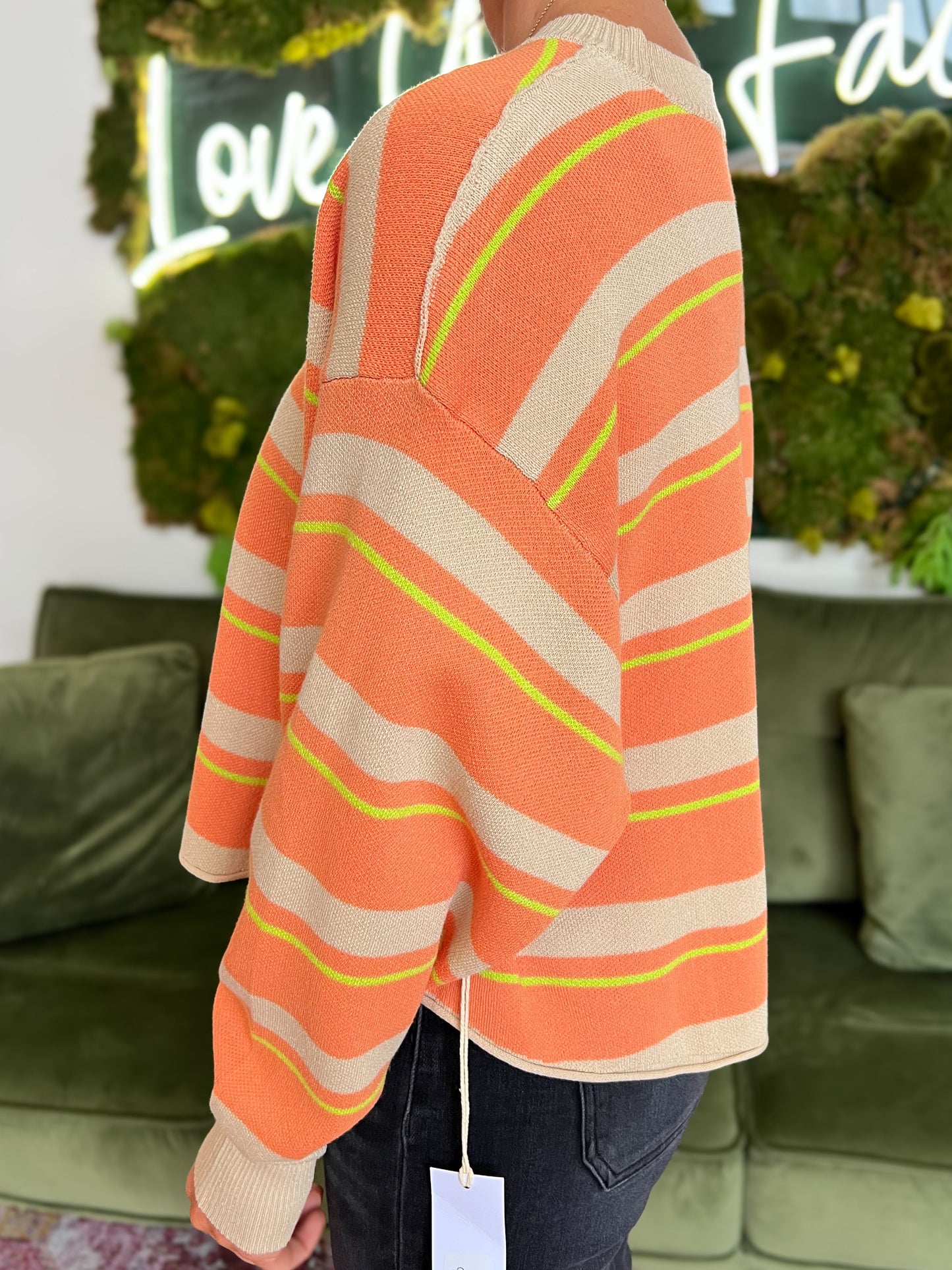 Beige/ Orange Multi Striped Cropped Sweater