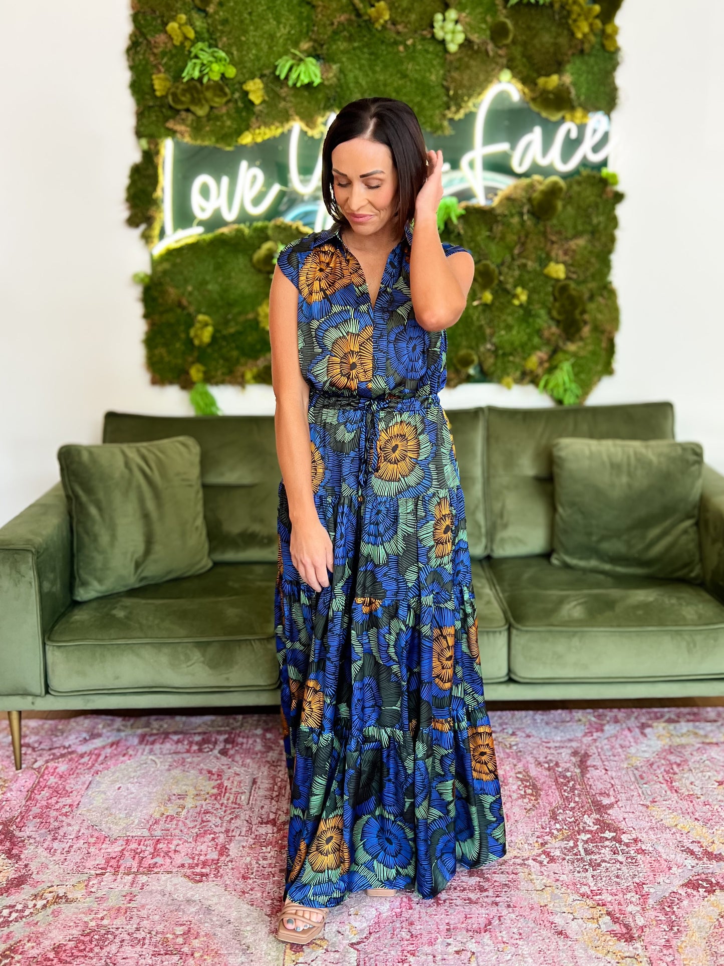 Blue Multi Floral Tiered Maxi Dress