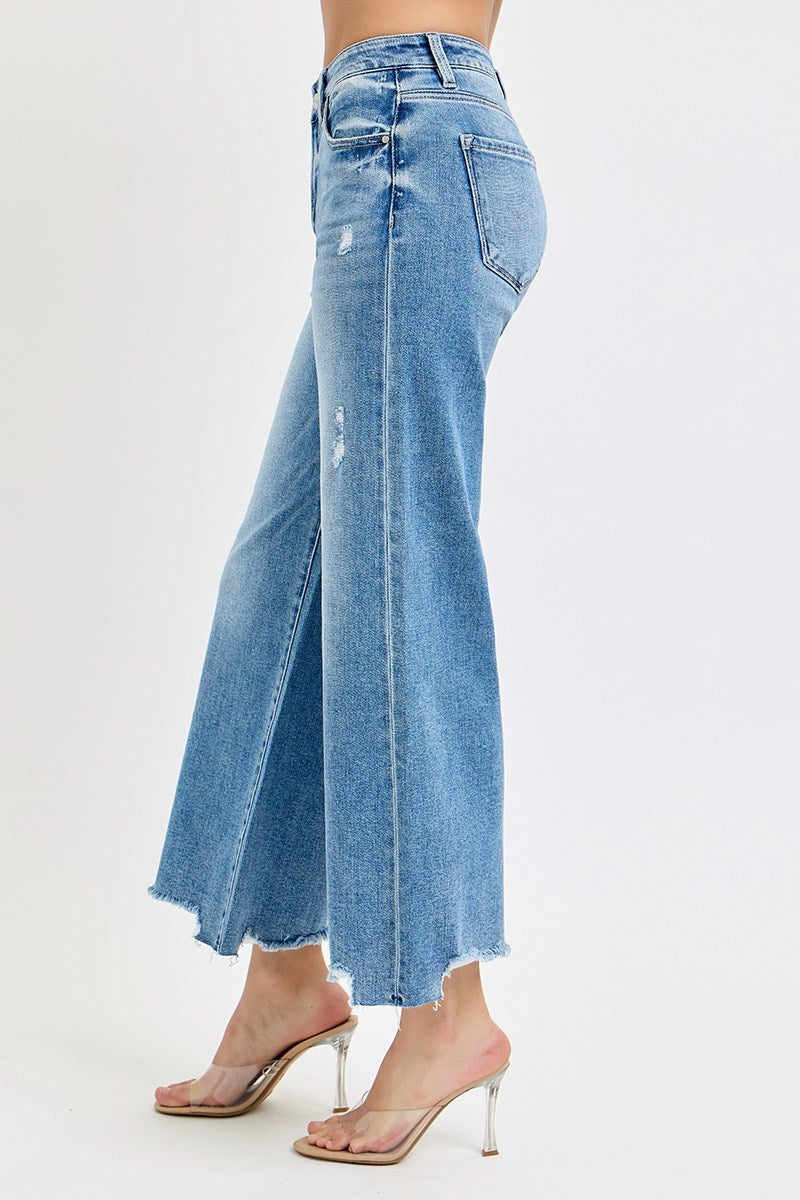 Medium Wash High Rise Cropped Risen Jeans