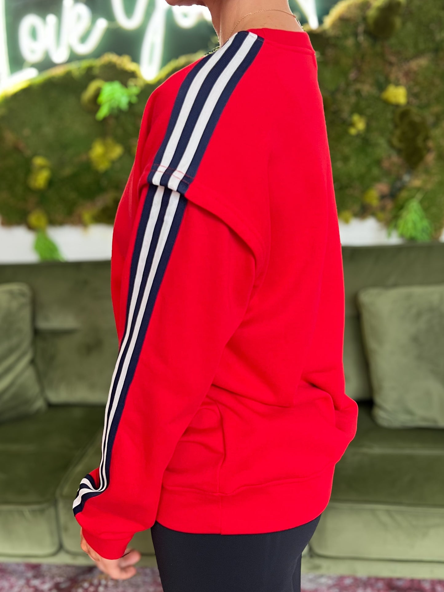 Red Striped Trim Crewneck Sweatshirt