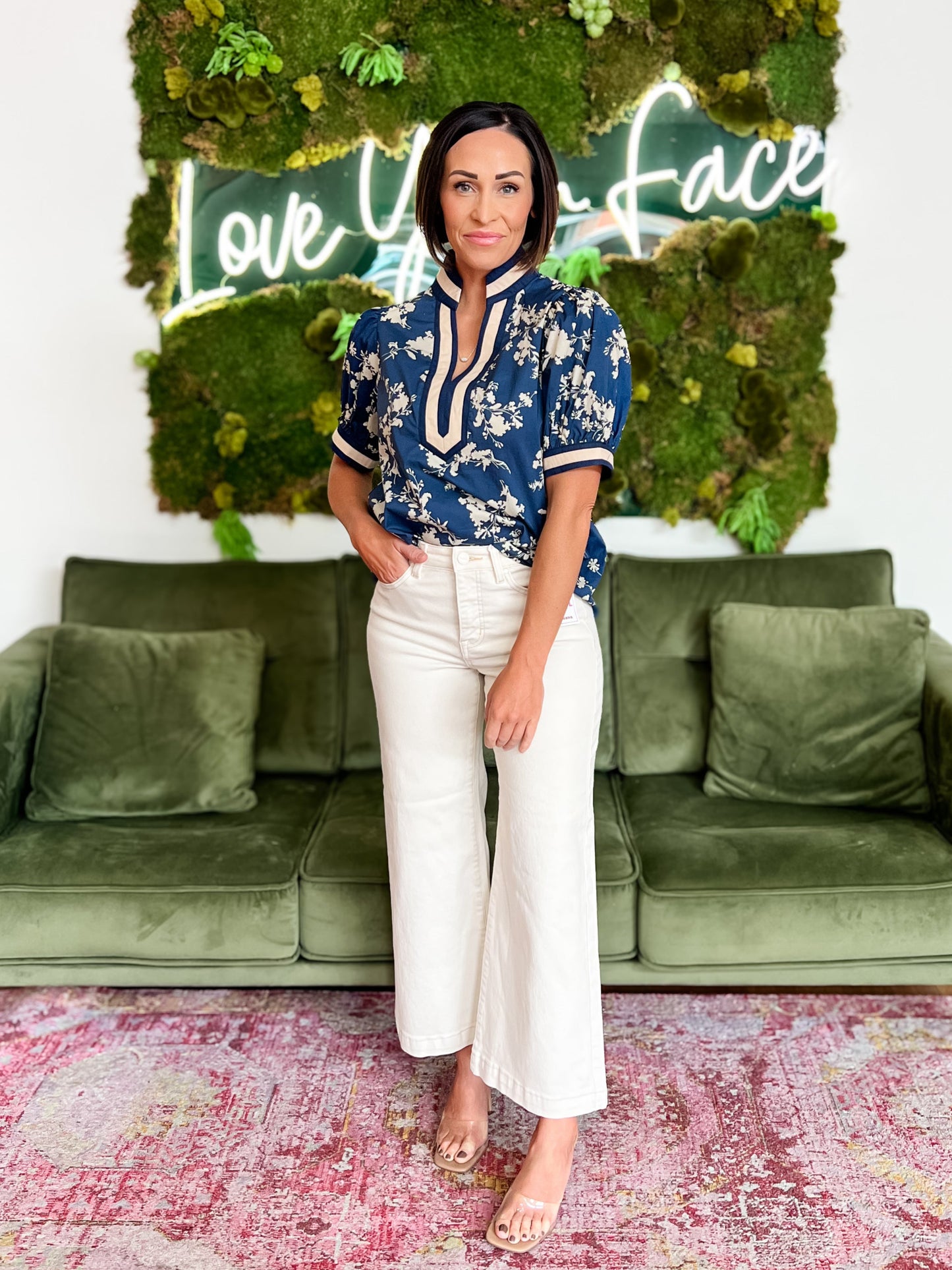 Navy/ Beige Floral Blouse