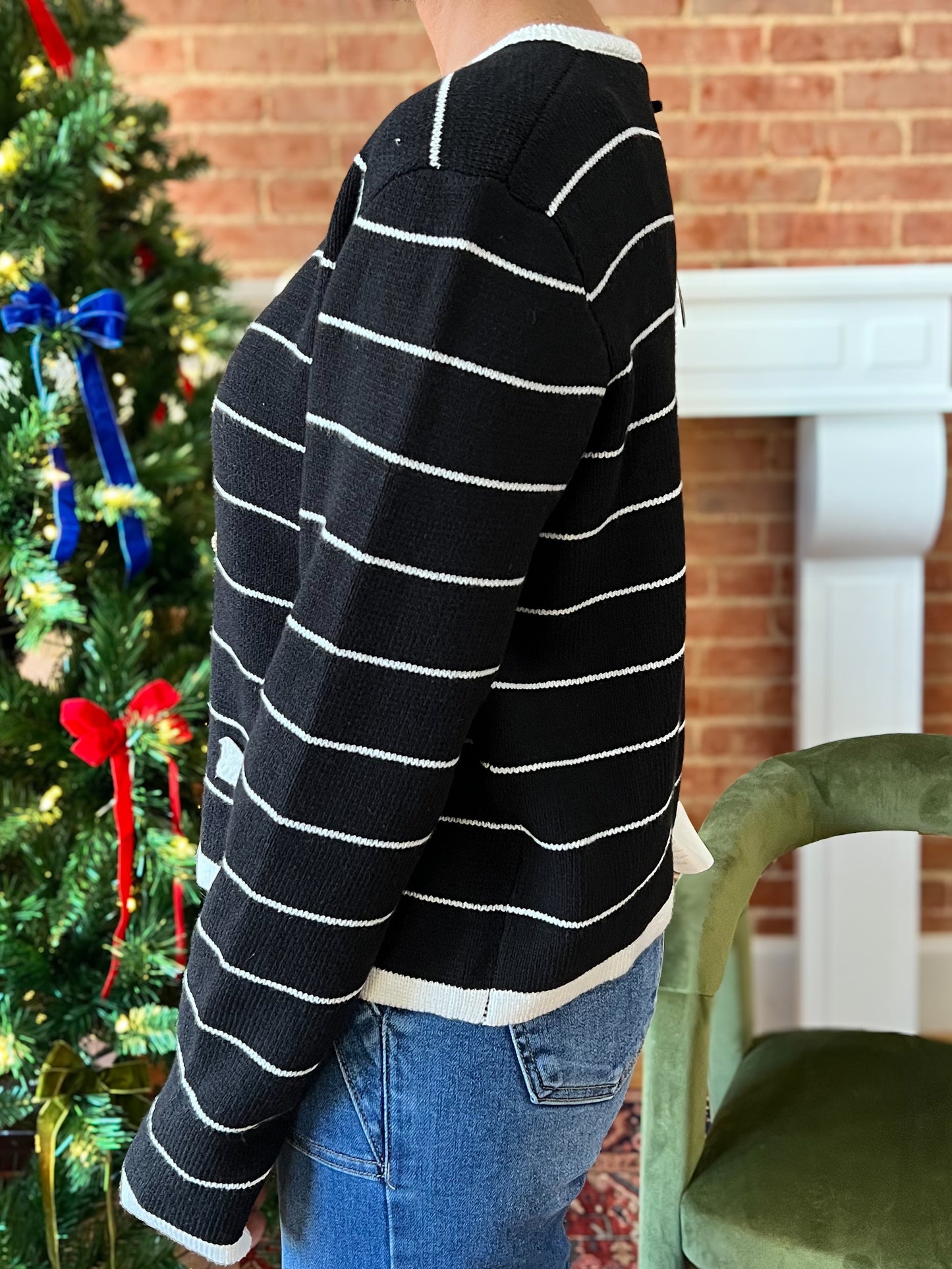 Black/White Striped Cardigan