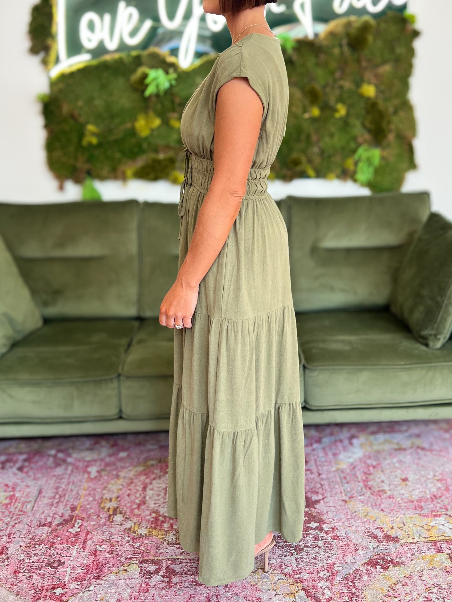 Olive Tiered Midi Dress