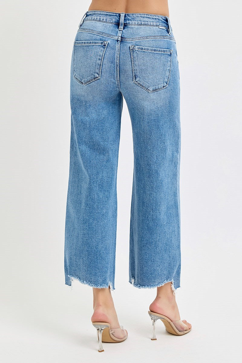 Medium Wash High Rise Cropped Risen Jeans