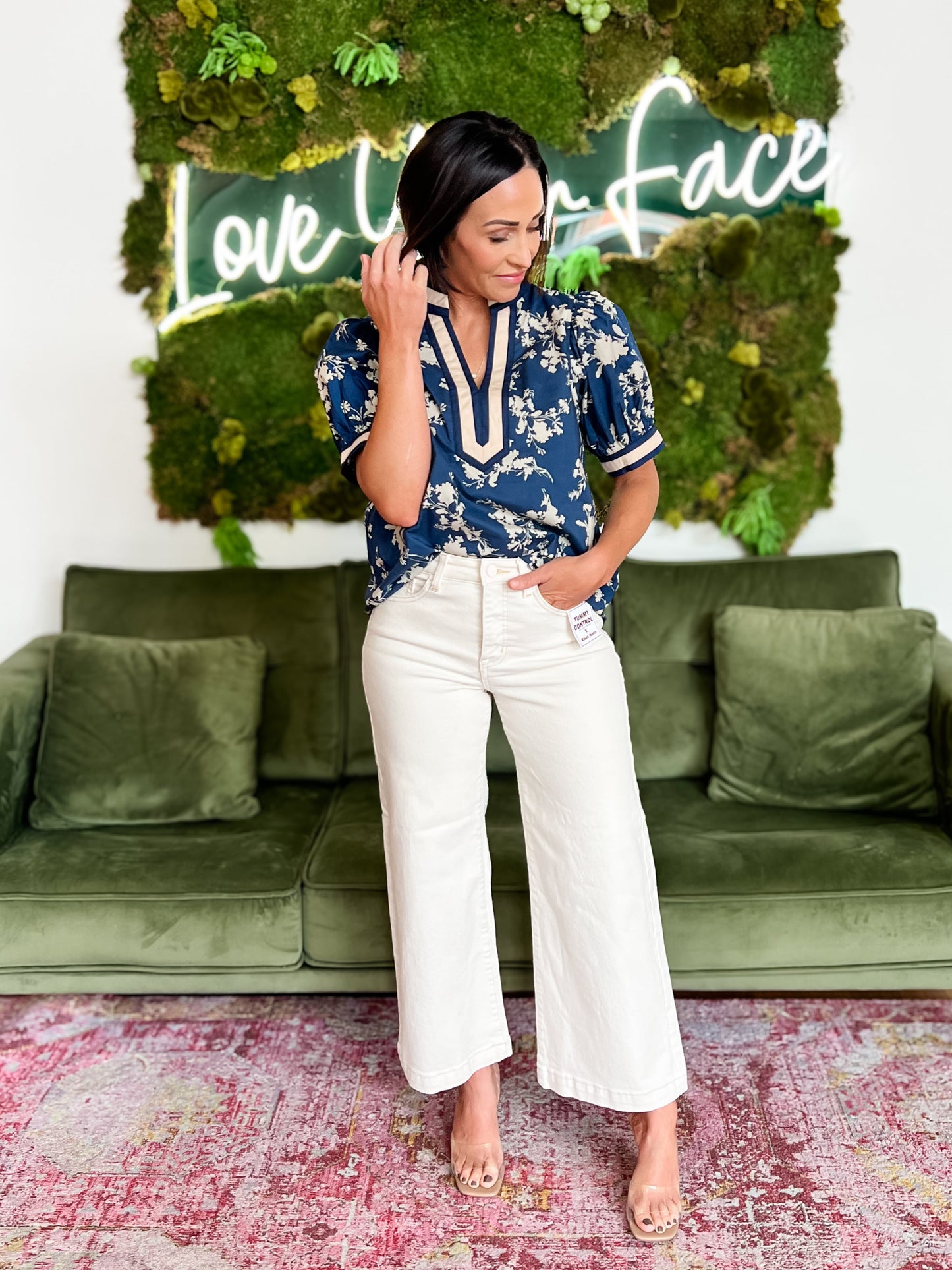 Navy/ Beige Floral Blouse