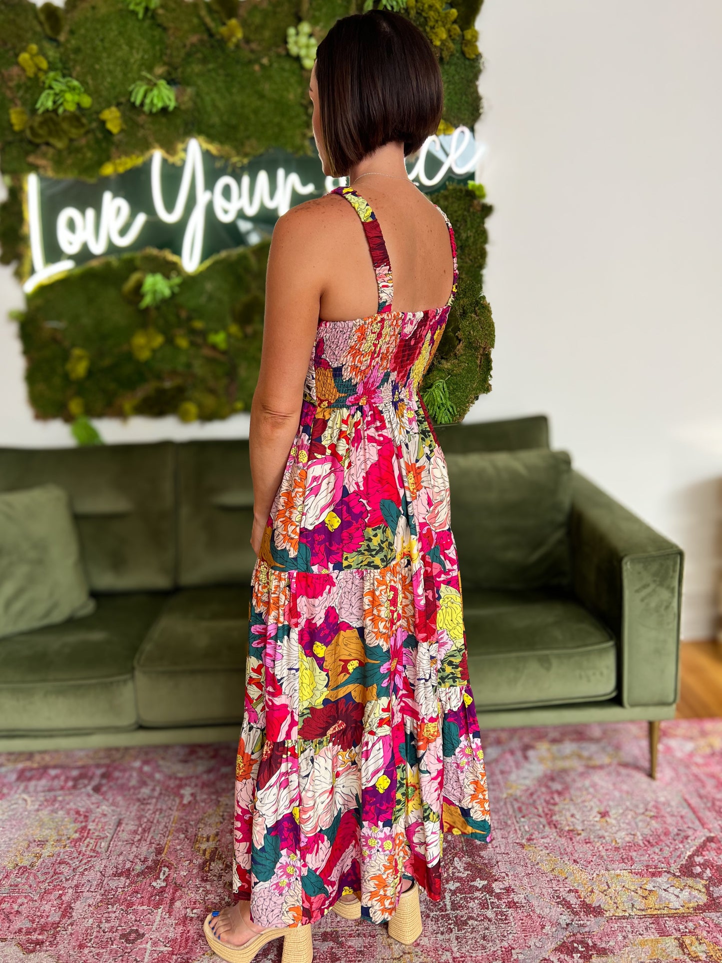 Fuschia Floral Tiered Maxi Dress