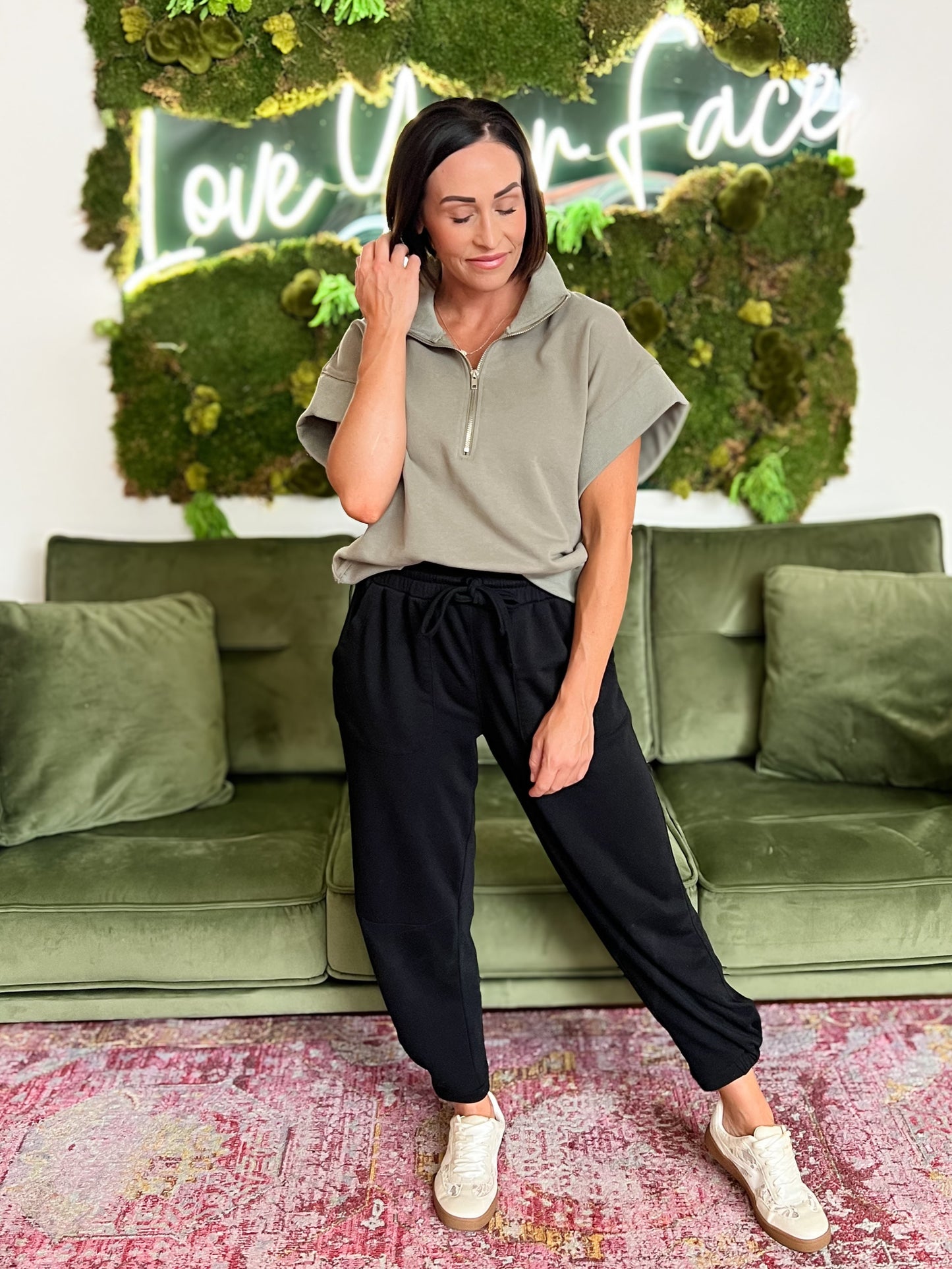 Light Olive Half Zip Pullover