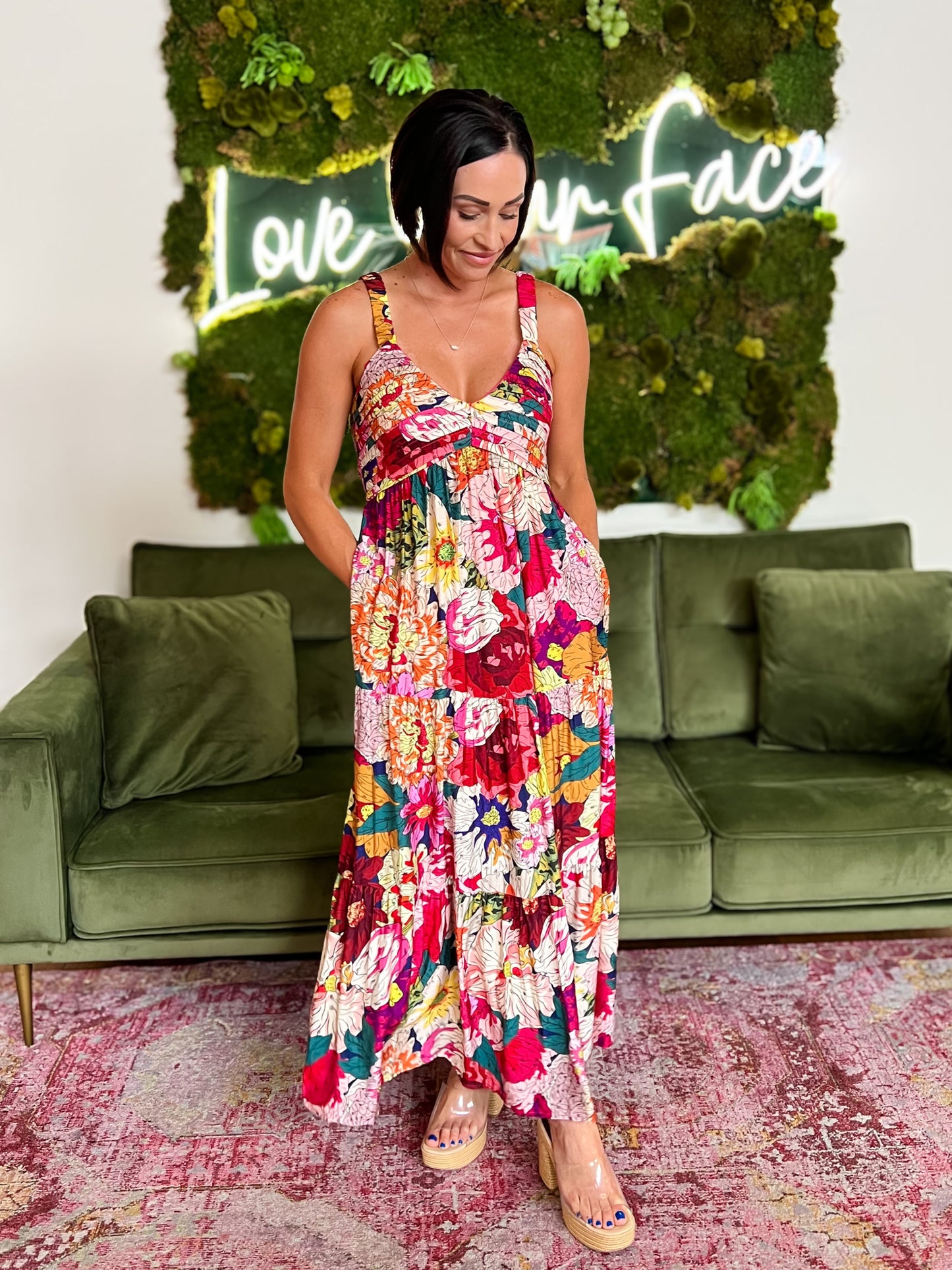 Fuschia Floral Tiered Maxi Dress