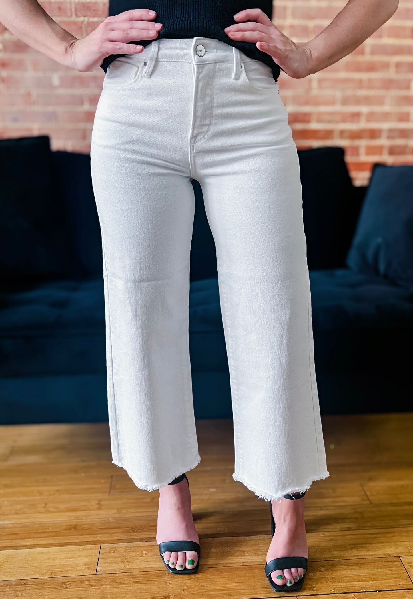 White High Rise Crop Wide Leg Pants