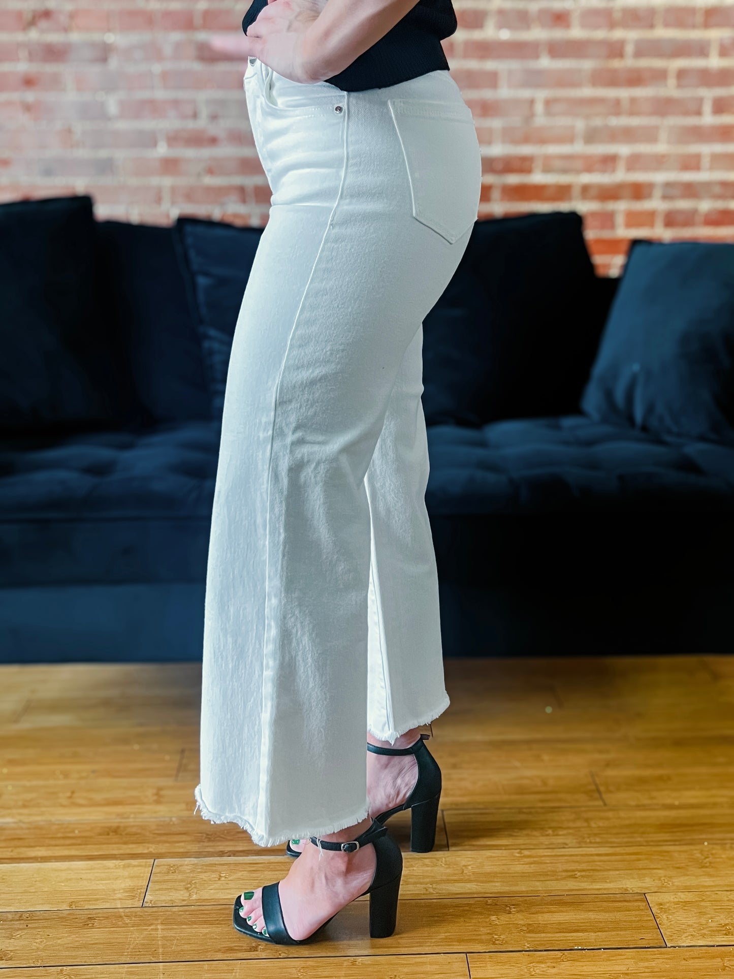 White High Rise Crop Wide Leg Pants