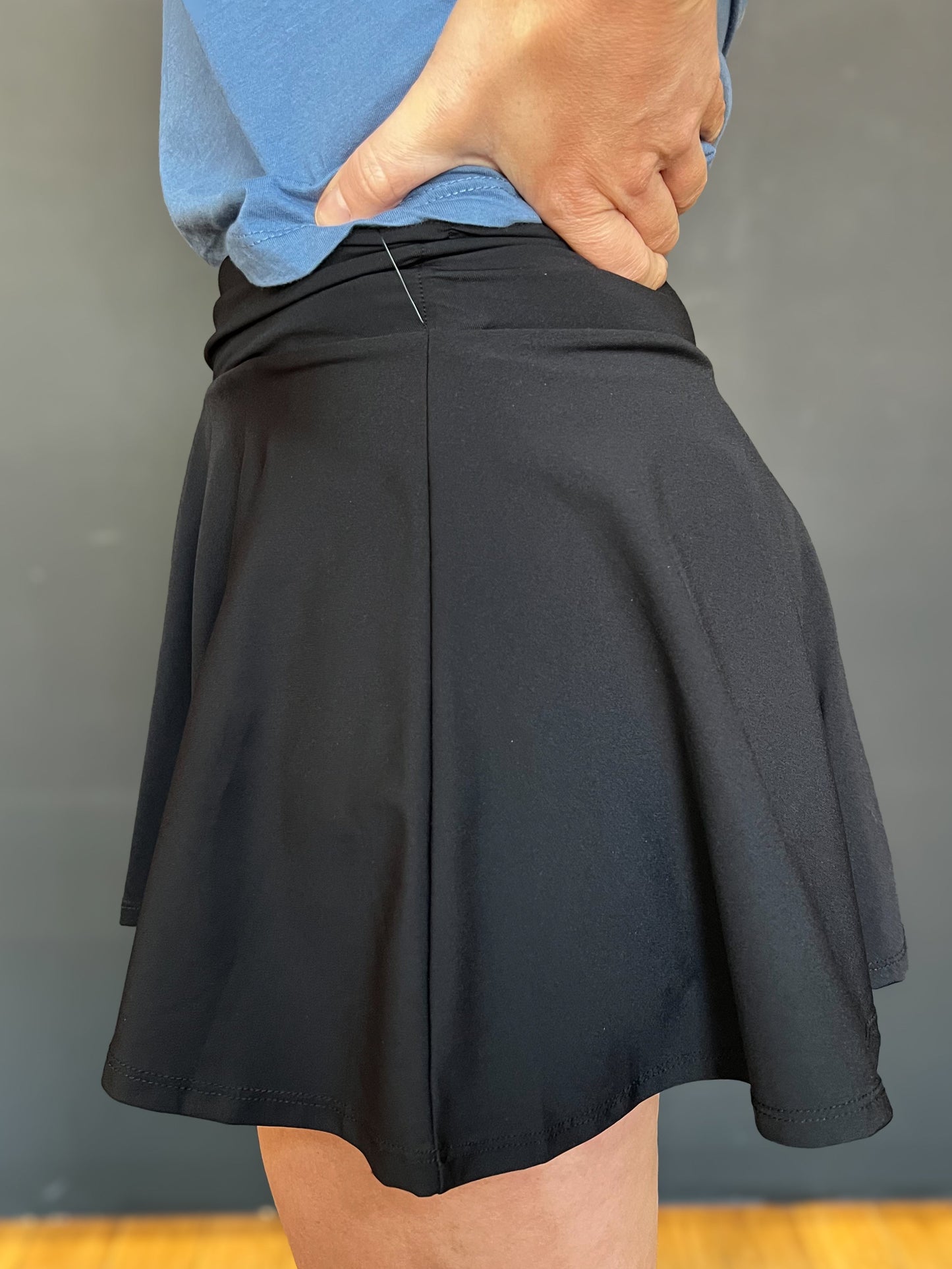 Black Crossover Waist Circle Skort