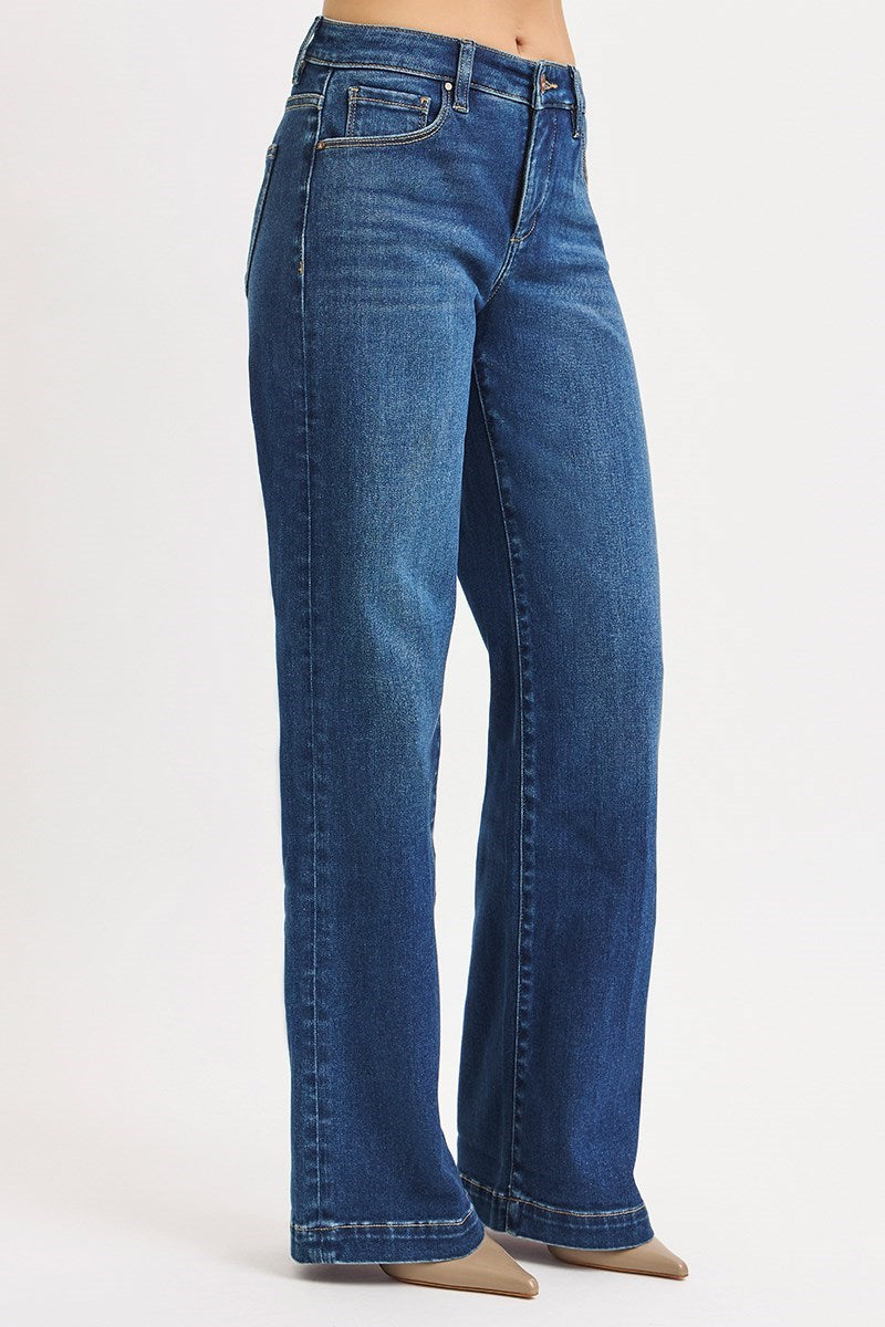 Dark Wash Mid Rise Wide Leg Jeans