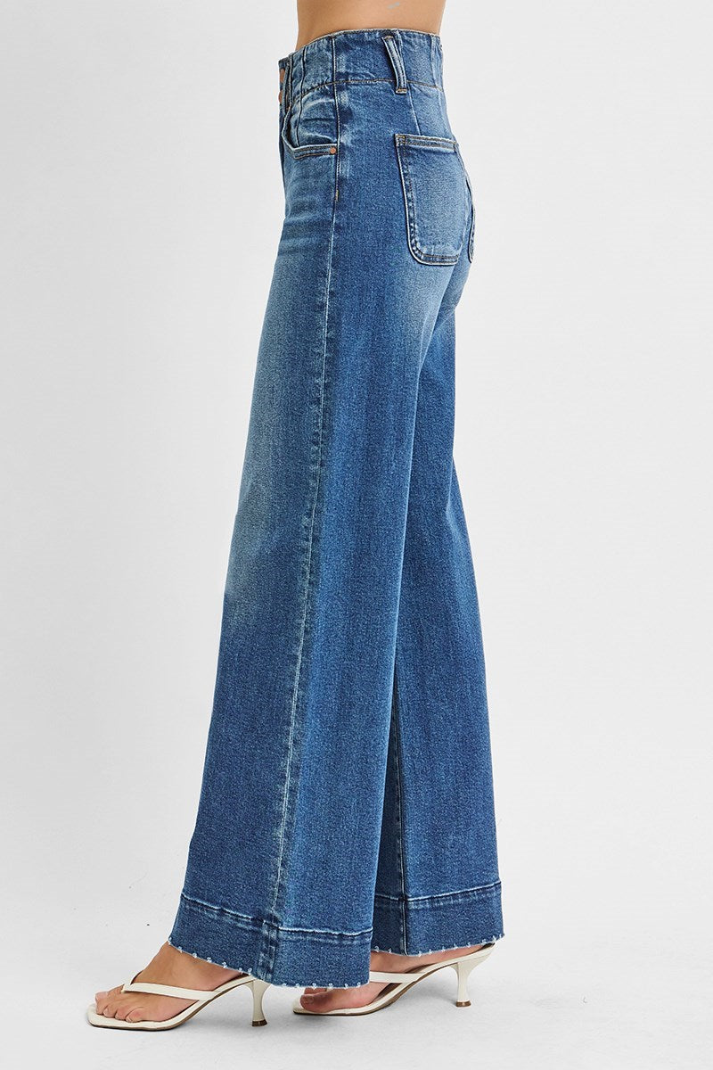 Dark Wash High Rise Wide Hem Jeans
