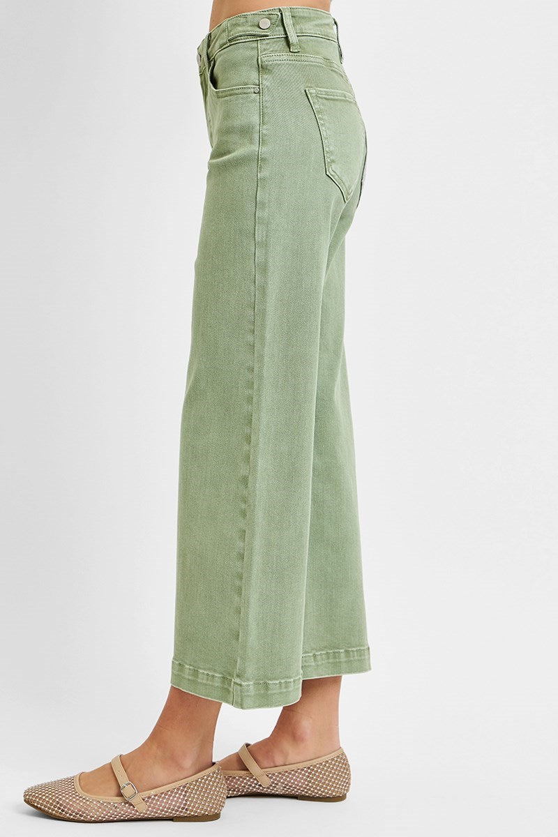 Sage Mid Rise Crop Wide Leg Jeans