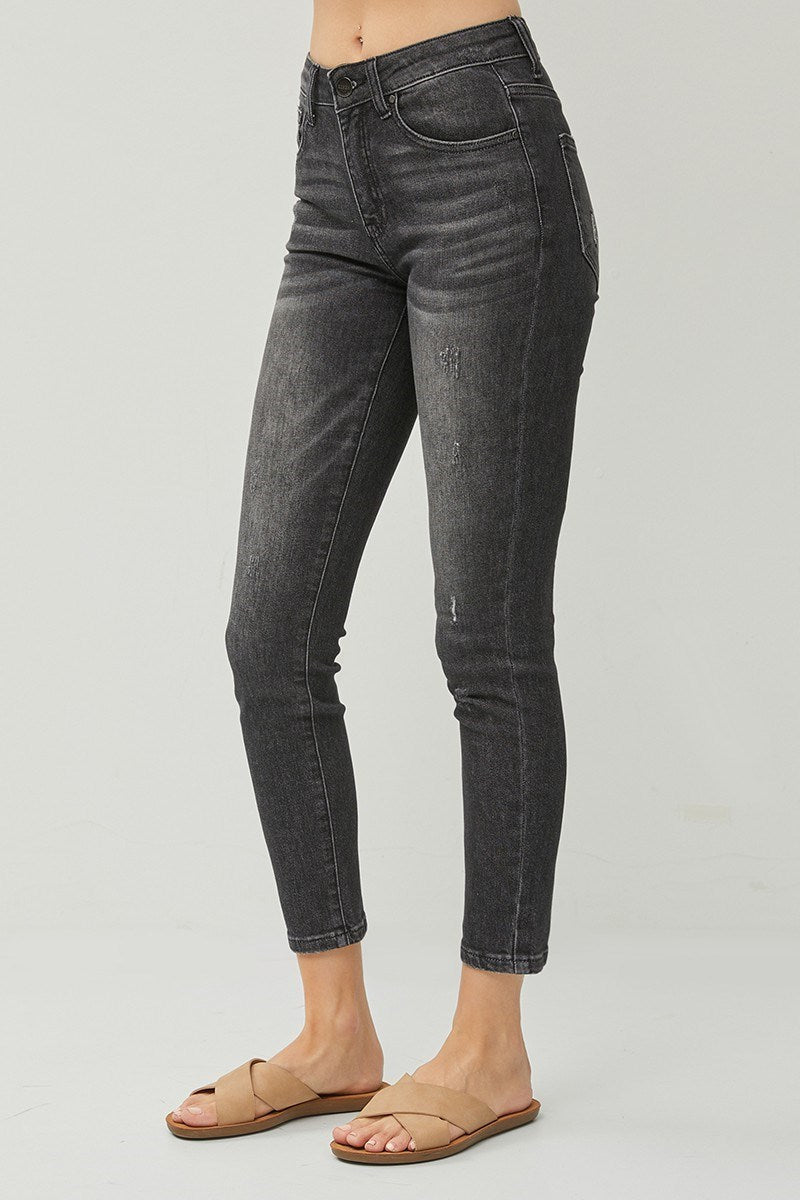 Washed Black MId- Rise Ankle Skinny Jeans