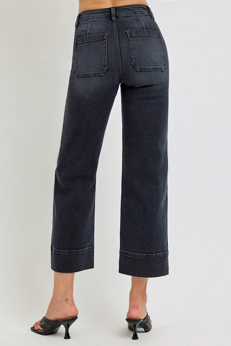 Washed Black High Rise Cropped Jeans