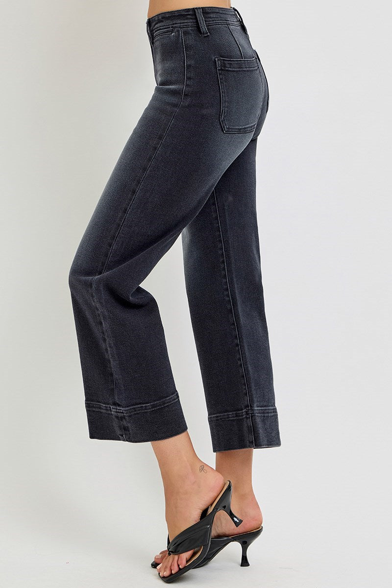 Washed Black High Rise Cropped Jeans