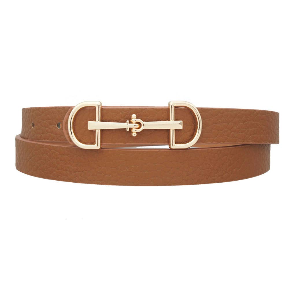 LUX D RING HORSE BIT BUCKLE SKINNY BELT: COGNAC