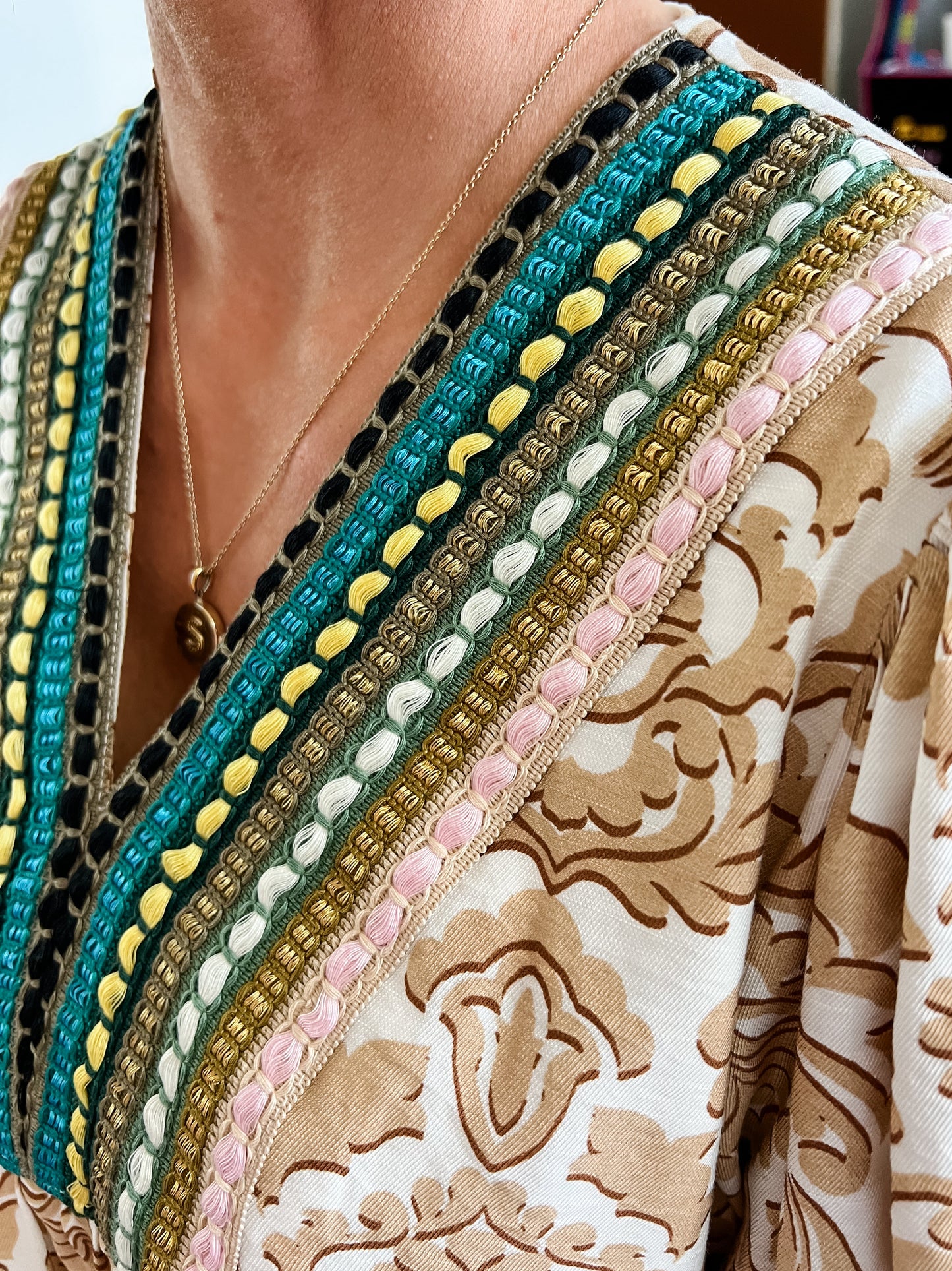 Taupe Print Embroidered Detail Mini Dress