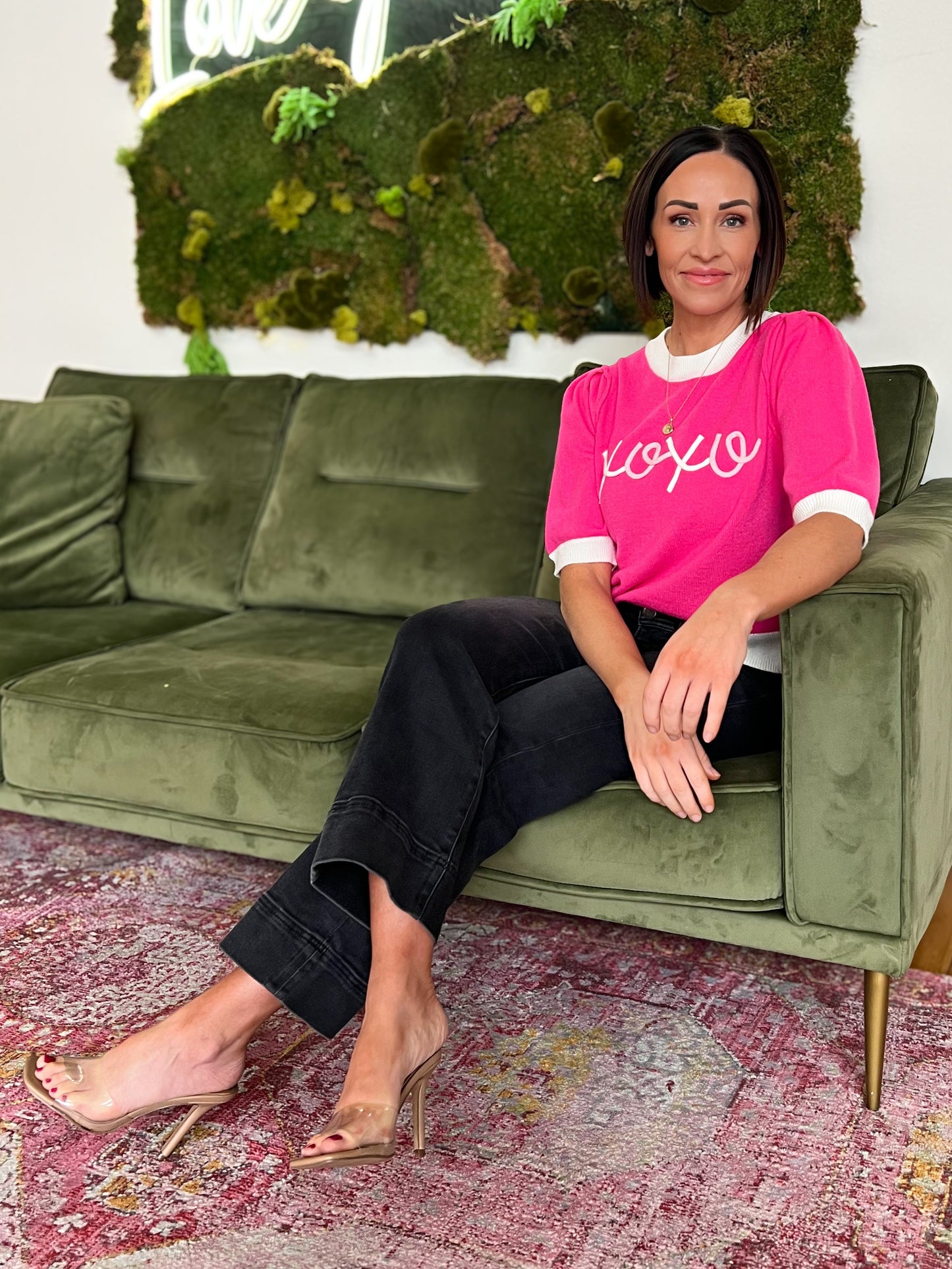 Pink XOXO Embroidered Short Sleeve Sweater