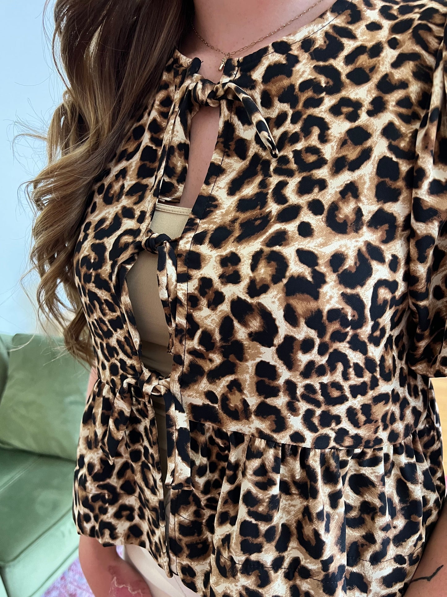 Brown Leopard Print Bow Front Top